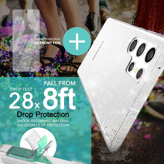 Carcasă cu sclipici pentru Samsung Galaxy S23 Ultra, 2 folii de protecție pentru ecran