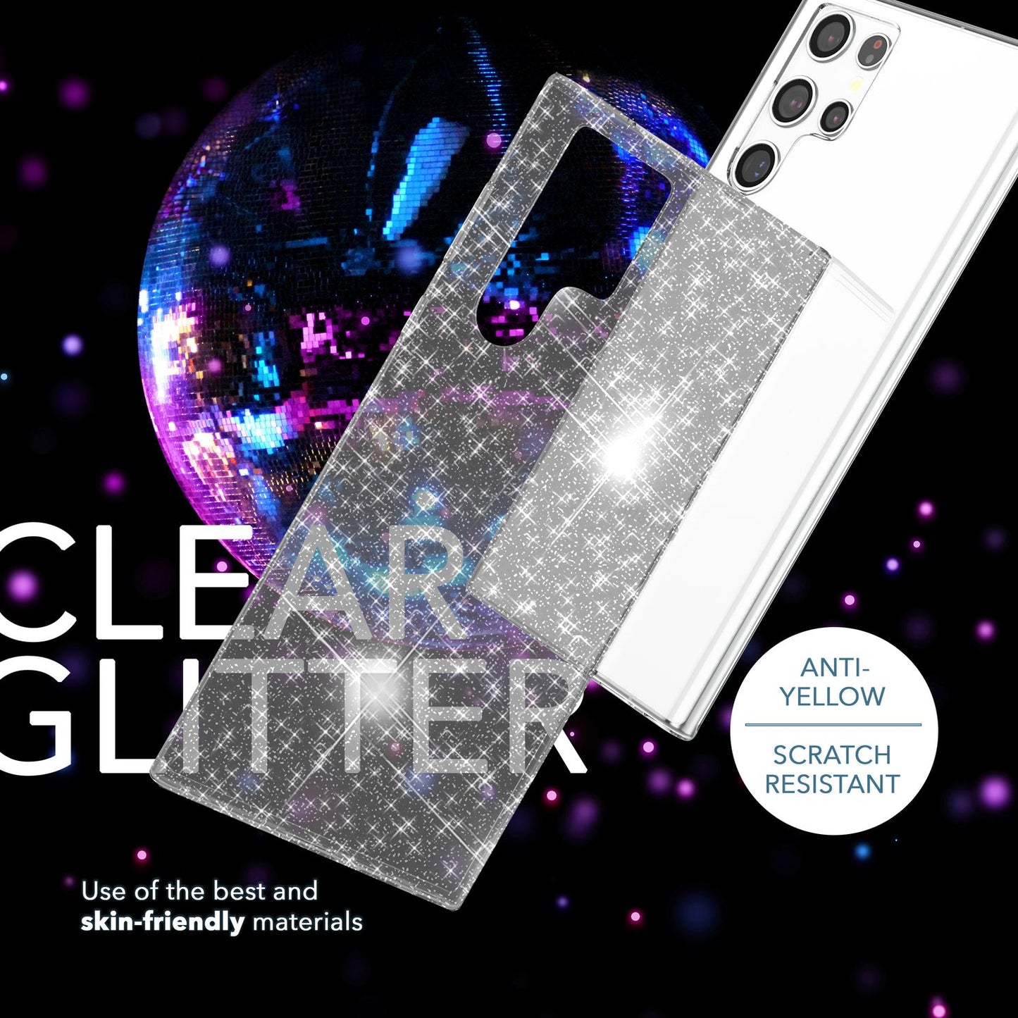 Carcasă cu sclipici pentru Samsung Galaxy S23 Ultra, 2 folii de protecție pentru ecran