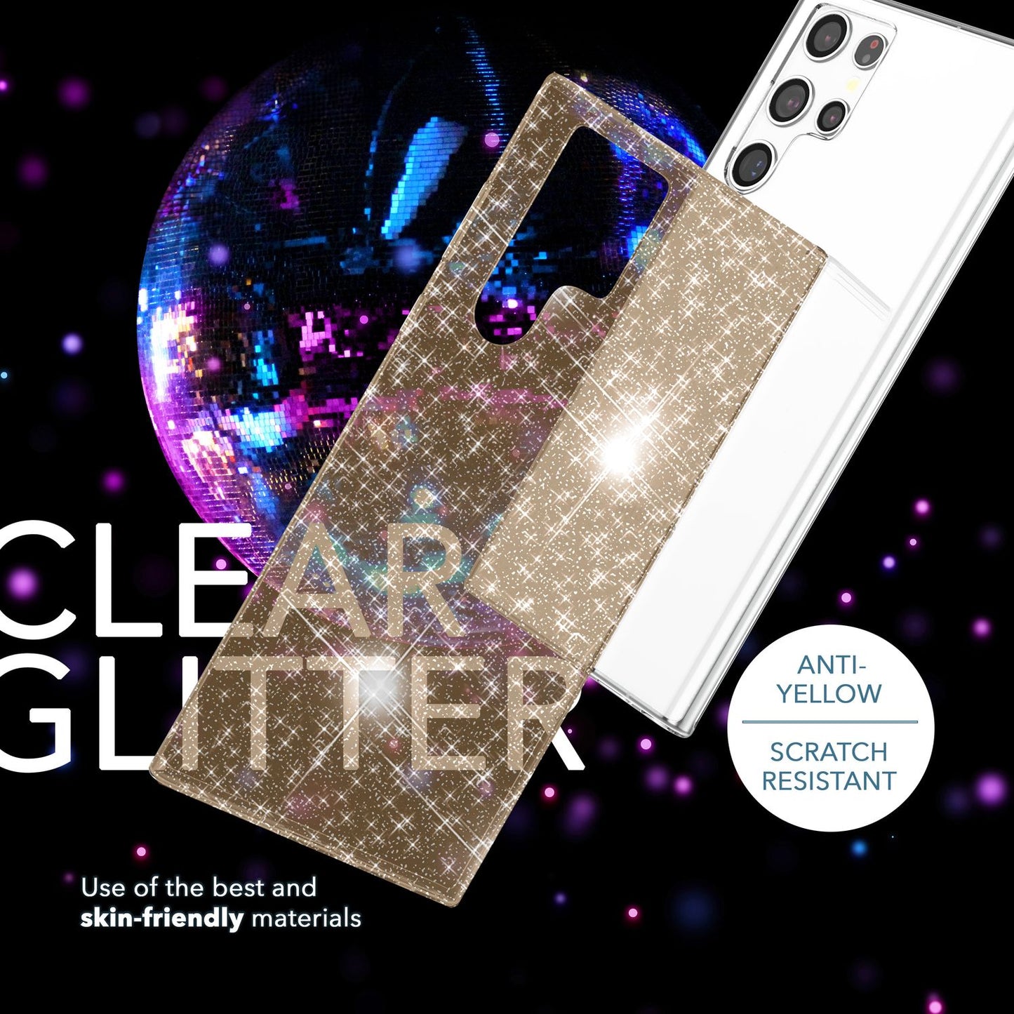 Carcasă cu sclipici pentru Samsung Galaxy S23 Ultra, 2 folii de protecție pentru ecran