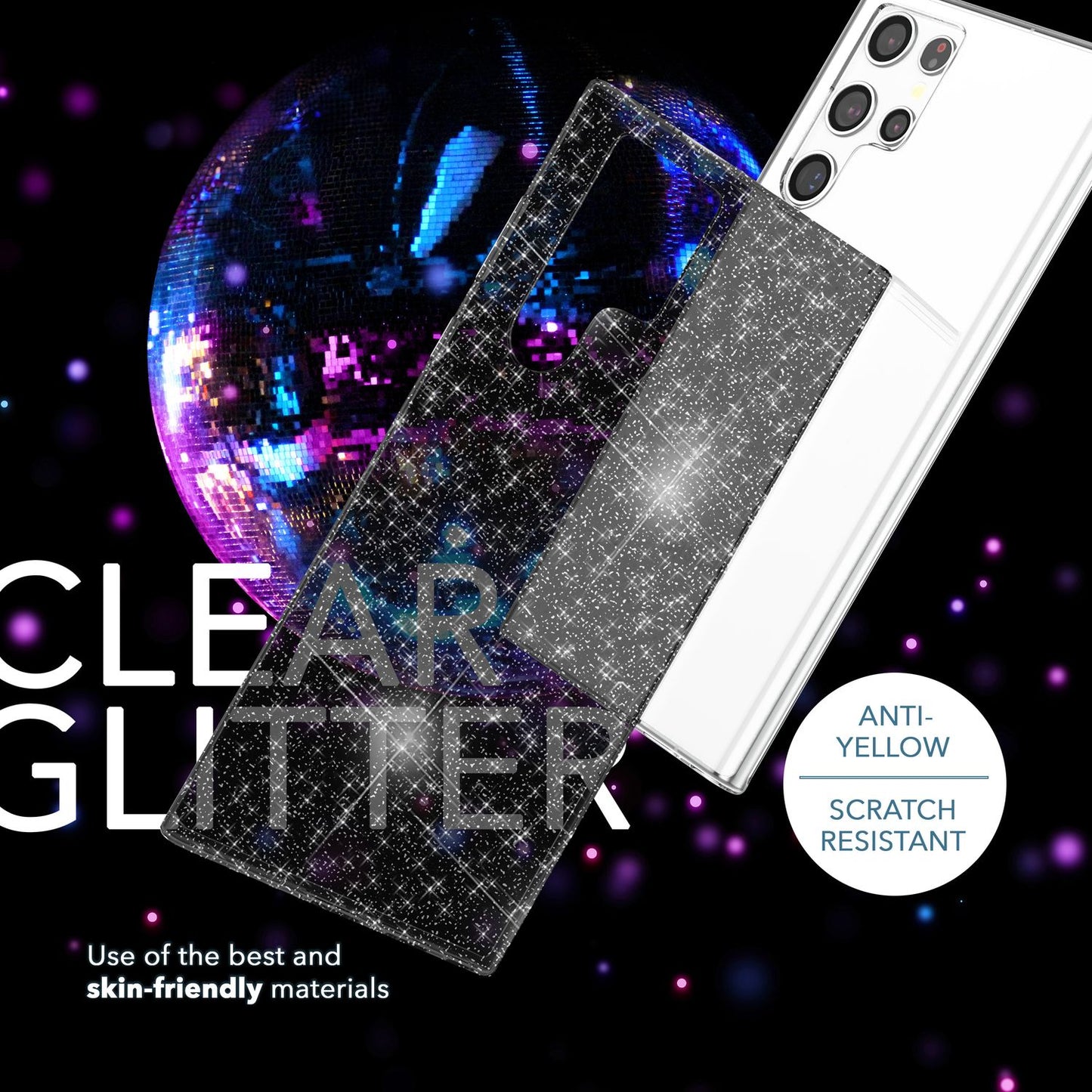 Carcasă cu sclipici pentru Samsung Galaxy S23 Ultra, 2 folii de protecție pentru ecran