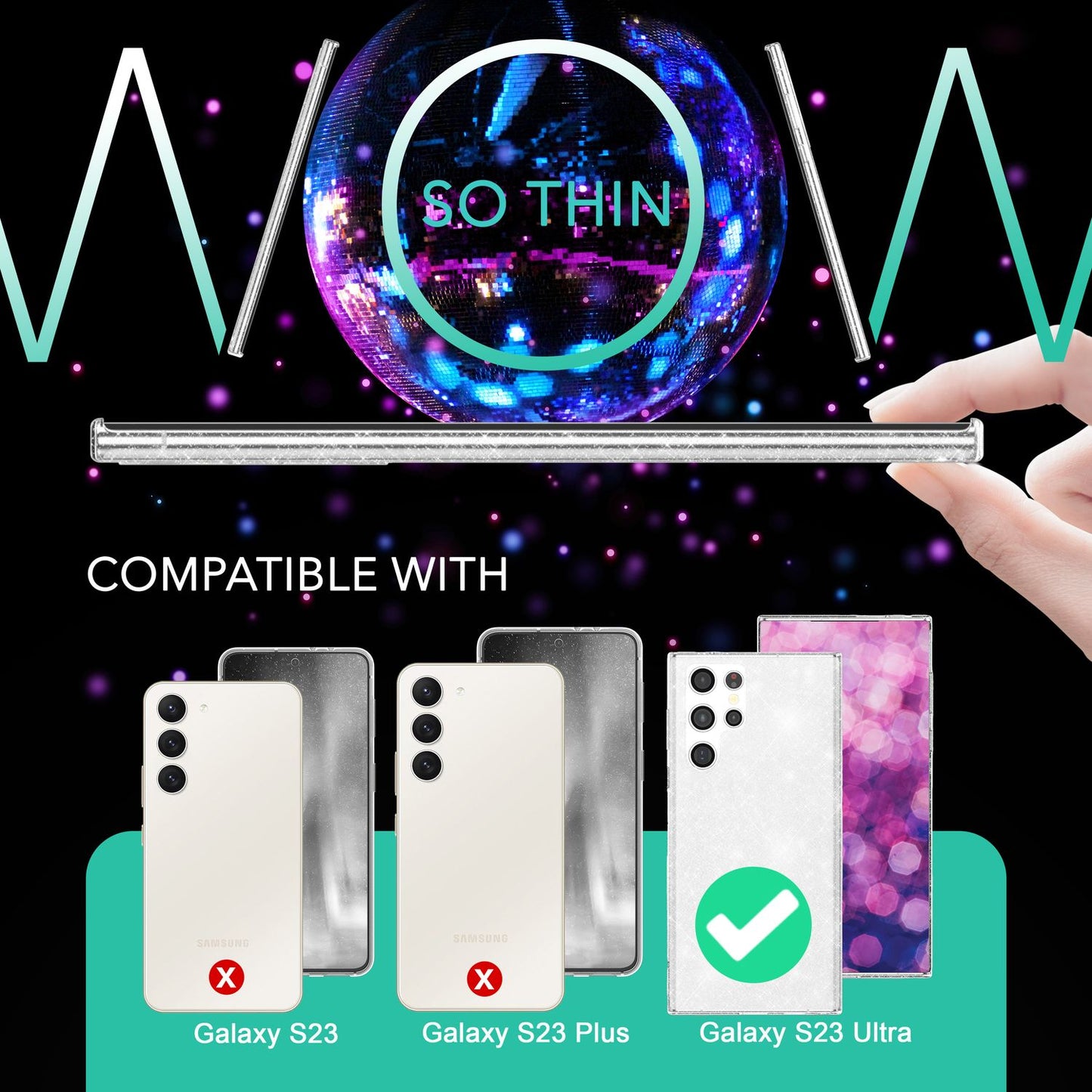 Carcasă cu sclipici pentru Samsung Galaxy S23 Ultra, 2 folii de protecție pentru ecran