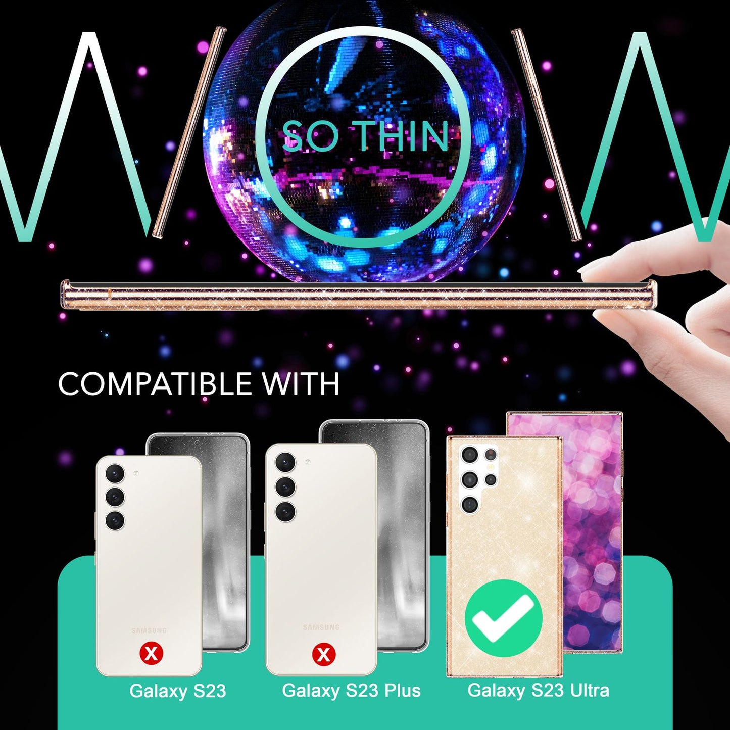 Carcasă cu sclipici pentru Samsung Galaxy S23 Ultra, 2 folii de protecție pentru ecran