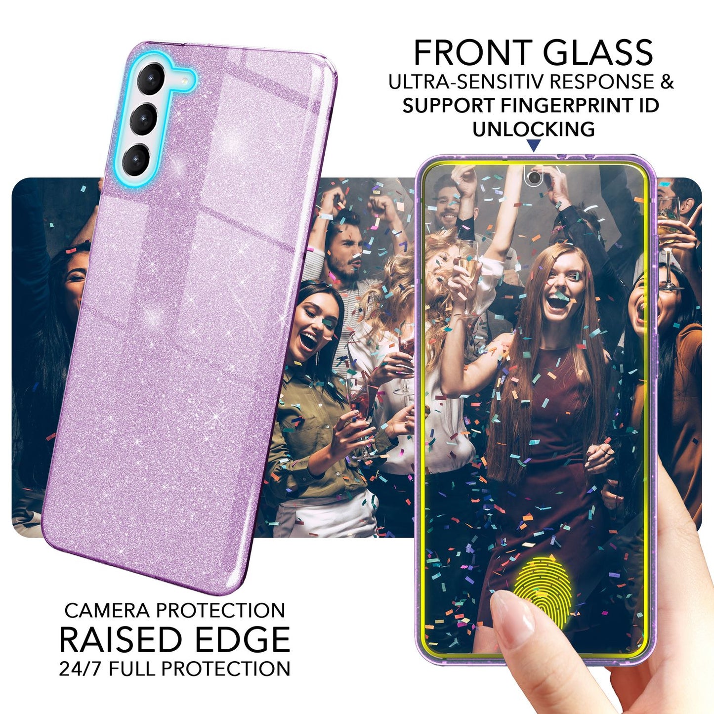 Glitzer Hybrid Hülle für Samsung Galaxy S23 Plus, 2x Displayschutz Glas