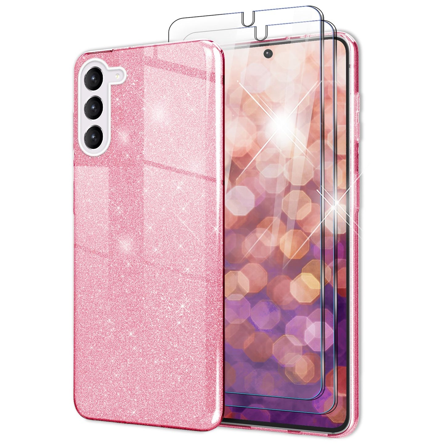 Glitzer Hybrid Hülle für Samsung Galaxy S23 Plus, 2x Displayschutz Glas