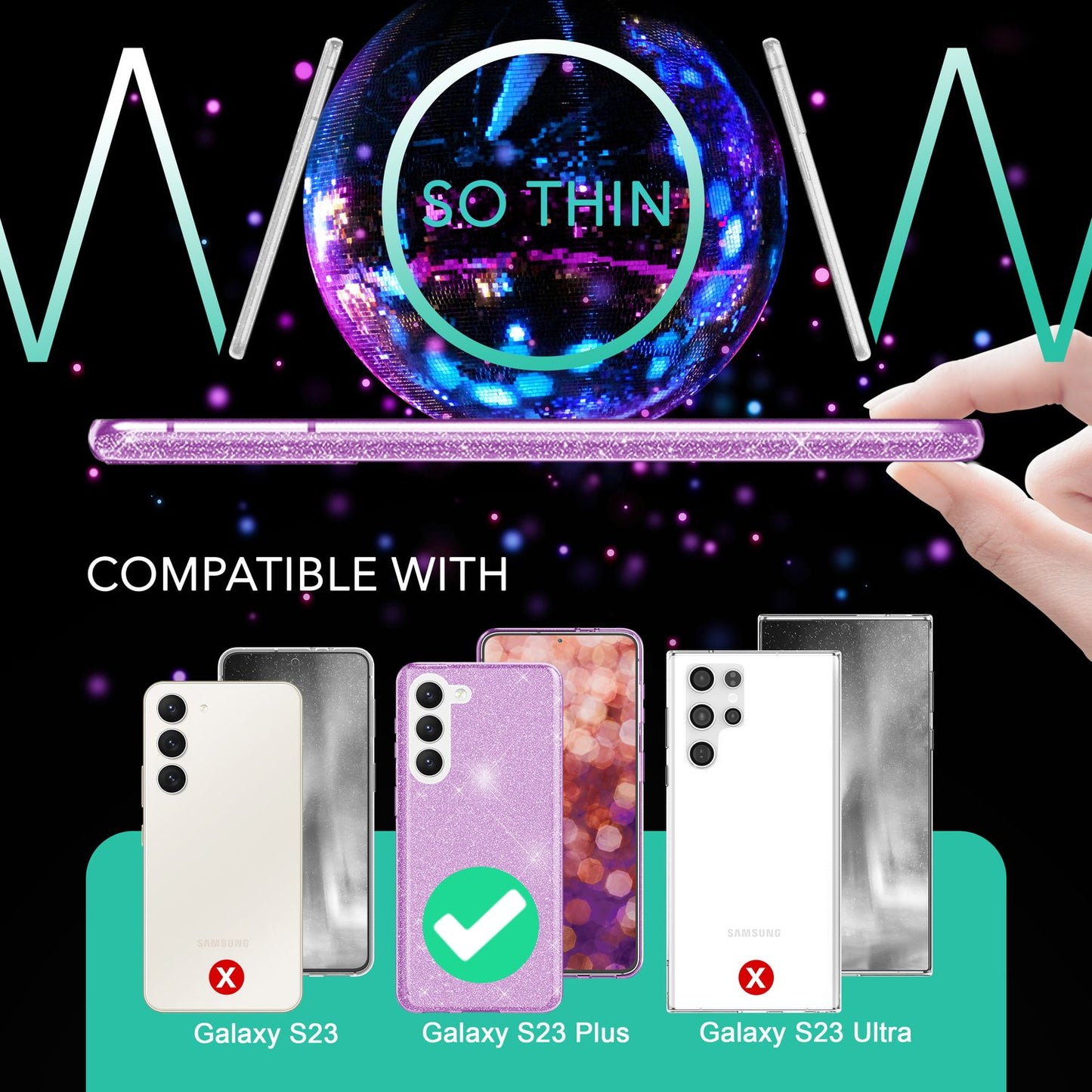 Glitzer Hybrid Hülle für Samsung Galaxy S23 Plus, 2x Displayschutz Glas