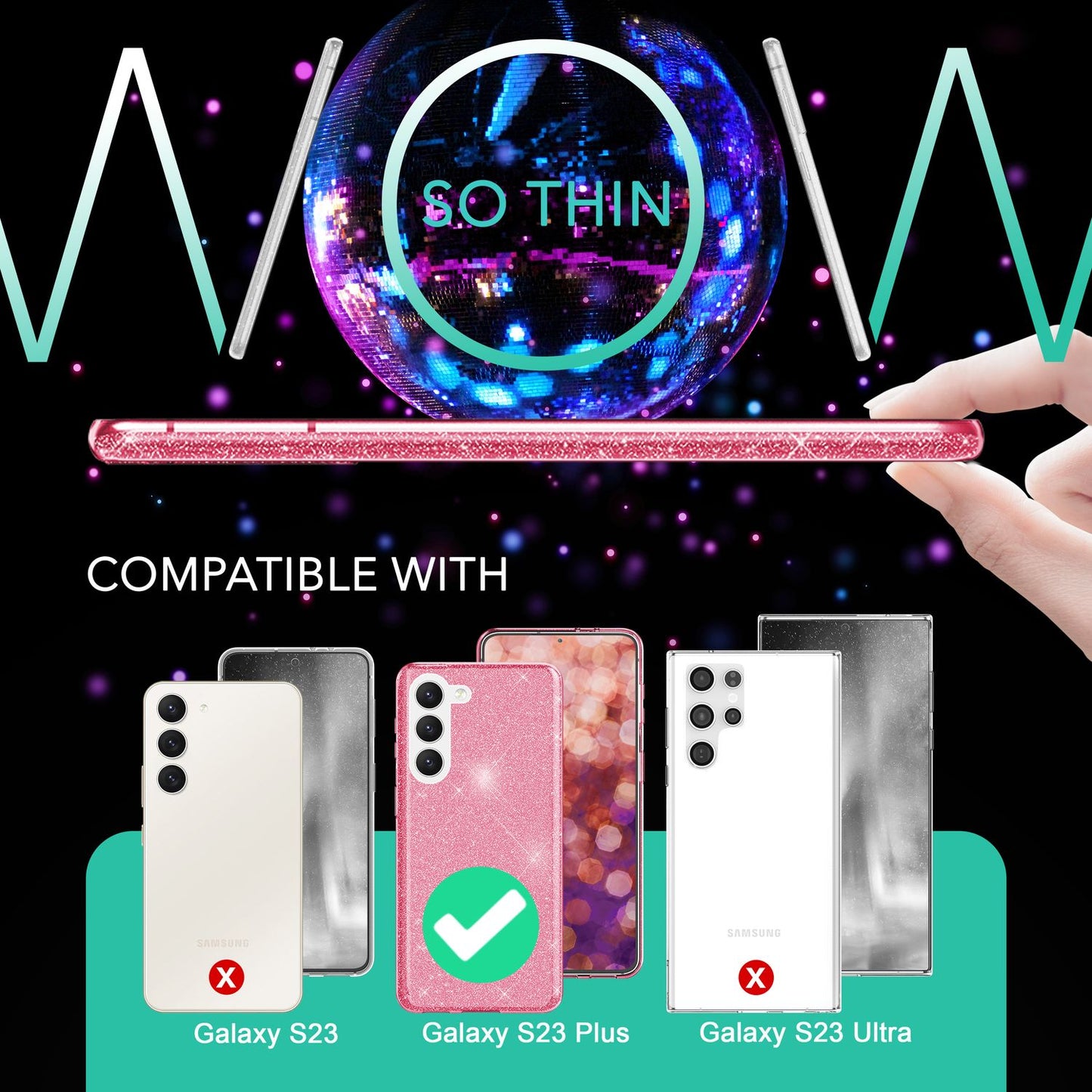 Glitzer Hybrid Hülle für Samsung Galaxy S23 Plus, 2x Displayschutz Glas