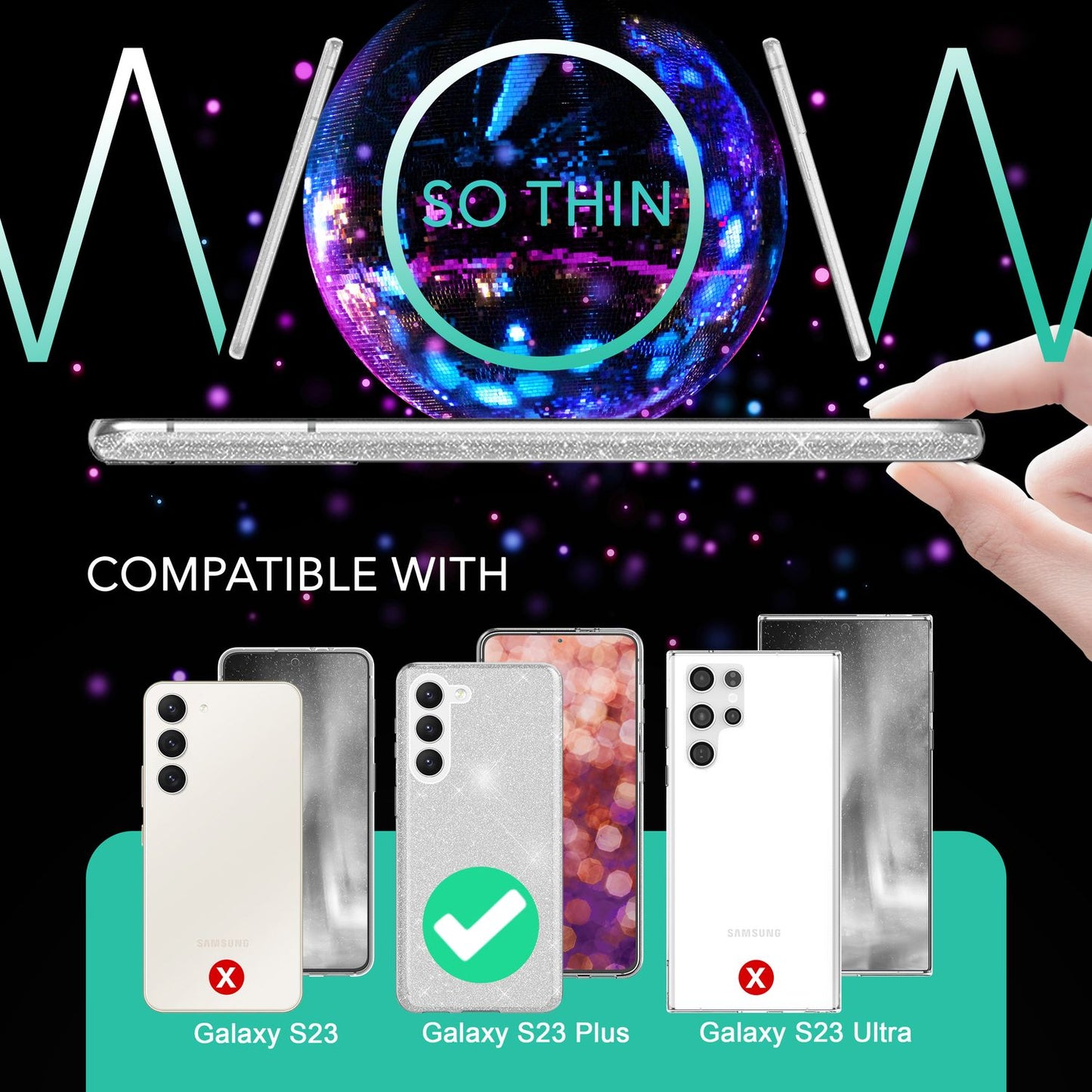 Glitzer Hybrid Hülle für Samsung Galaxy S23 Plus, 2x Displayschutz Glas