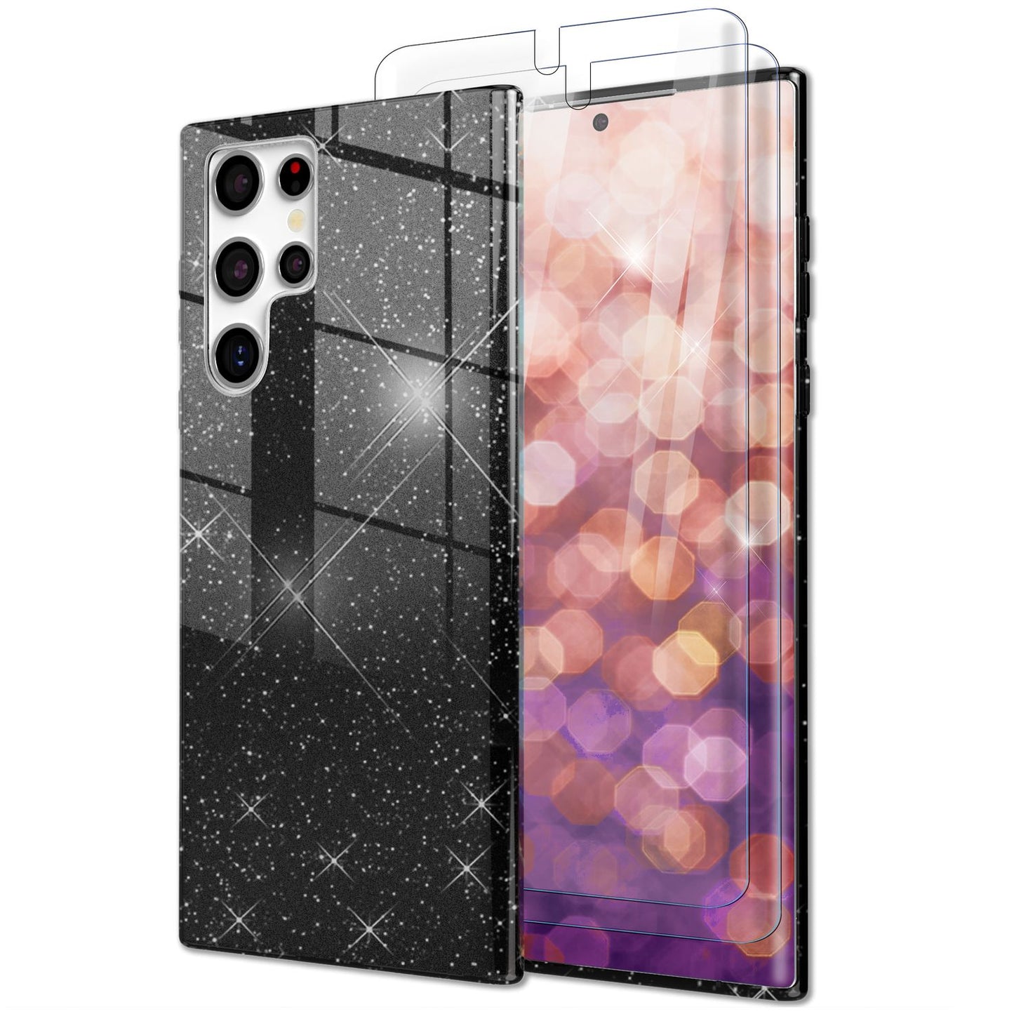 Glitzer Hybrid Hülle für Samsung Galaxy S23 Ultra, 2x Displayschutz