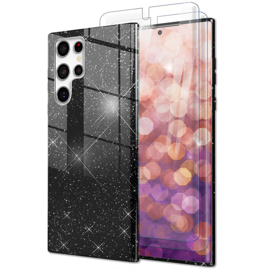 Glitzer Hybrid Hülle für Samsung Galaxy S23 Ultra, 2x Displayschutz