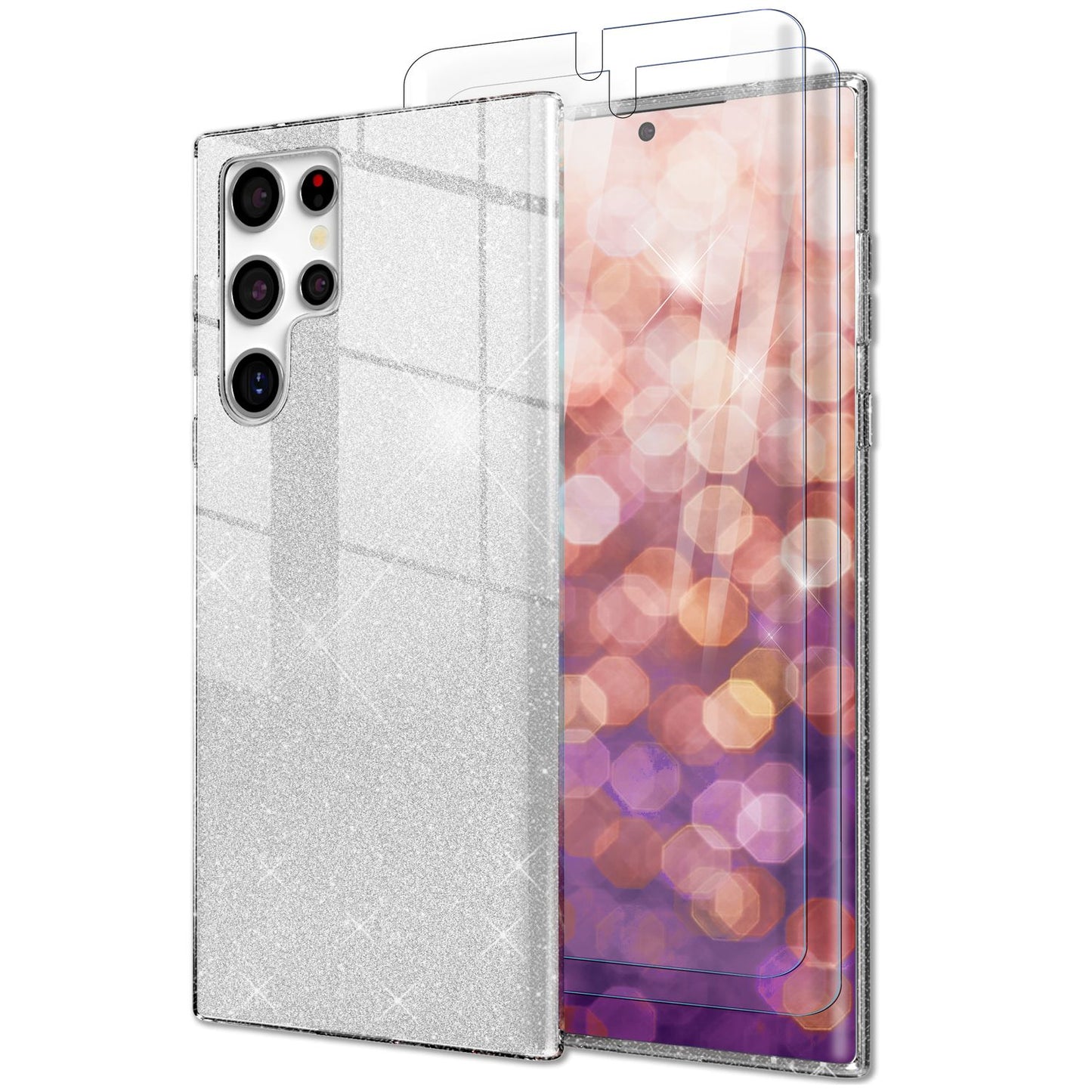 Glitzer Hybrid Hülle für Samsung Galaxy S23 Ultra, 2x Displayschutz