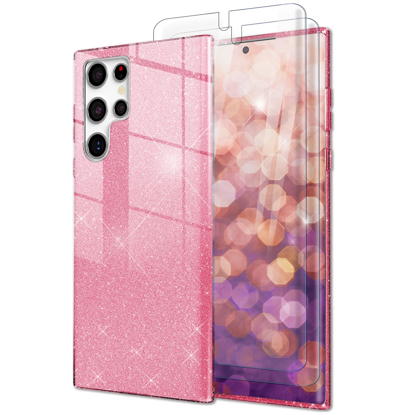 Glitzer Hybrid Hülle für Samsung Galaxy S23 Ultra, 2x Displayschutz