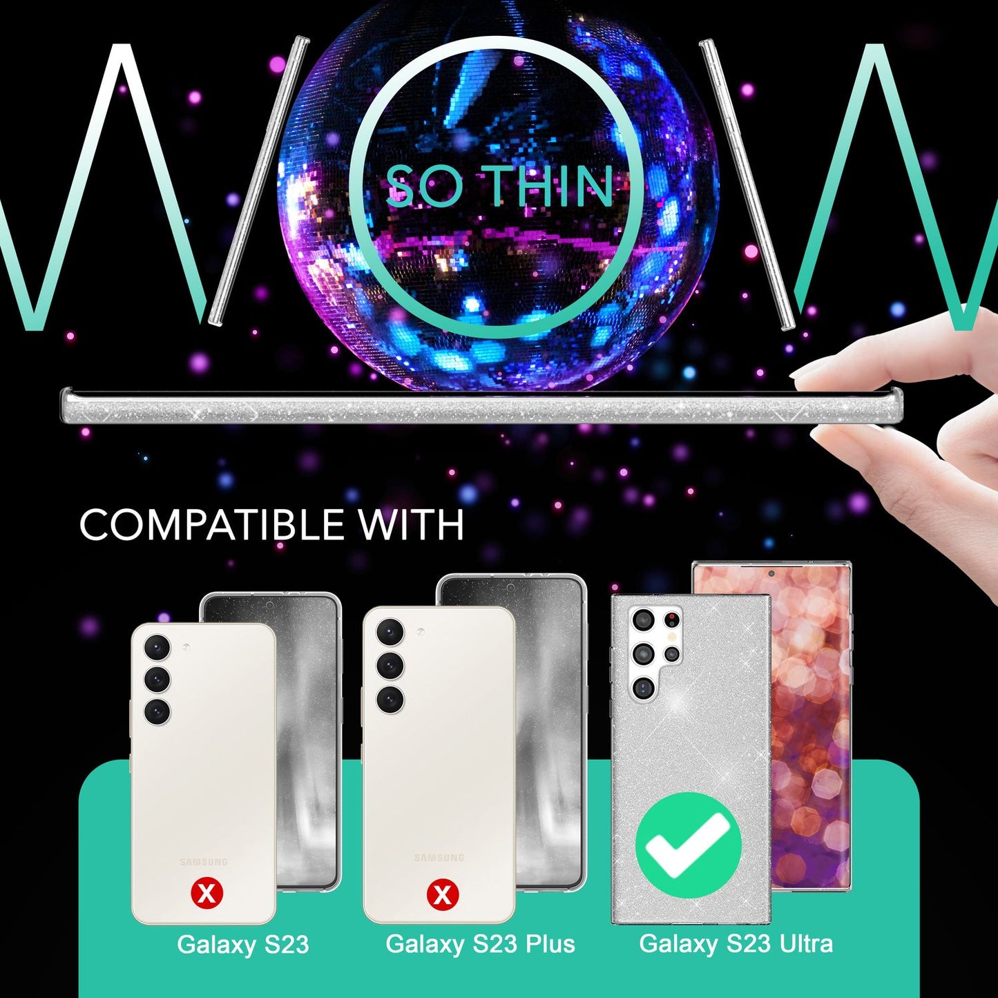 Glitzer Hybrid Hülle für Samsung Galaxy S23 Ultra, 2x Displayschutz