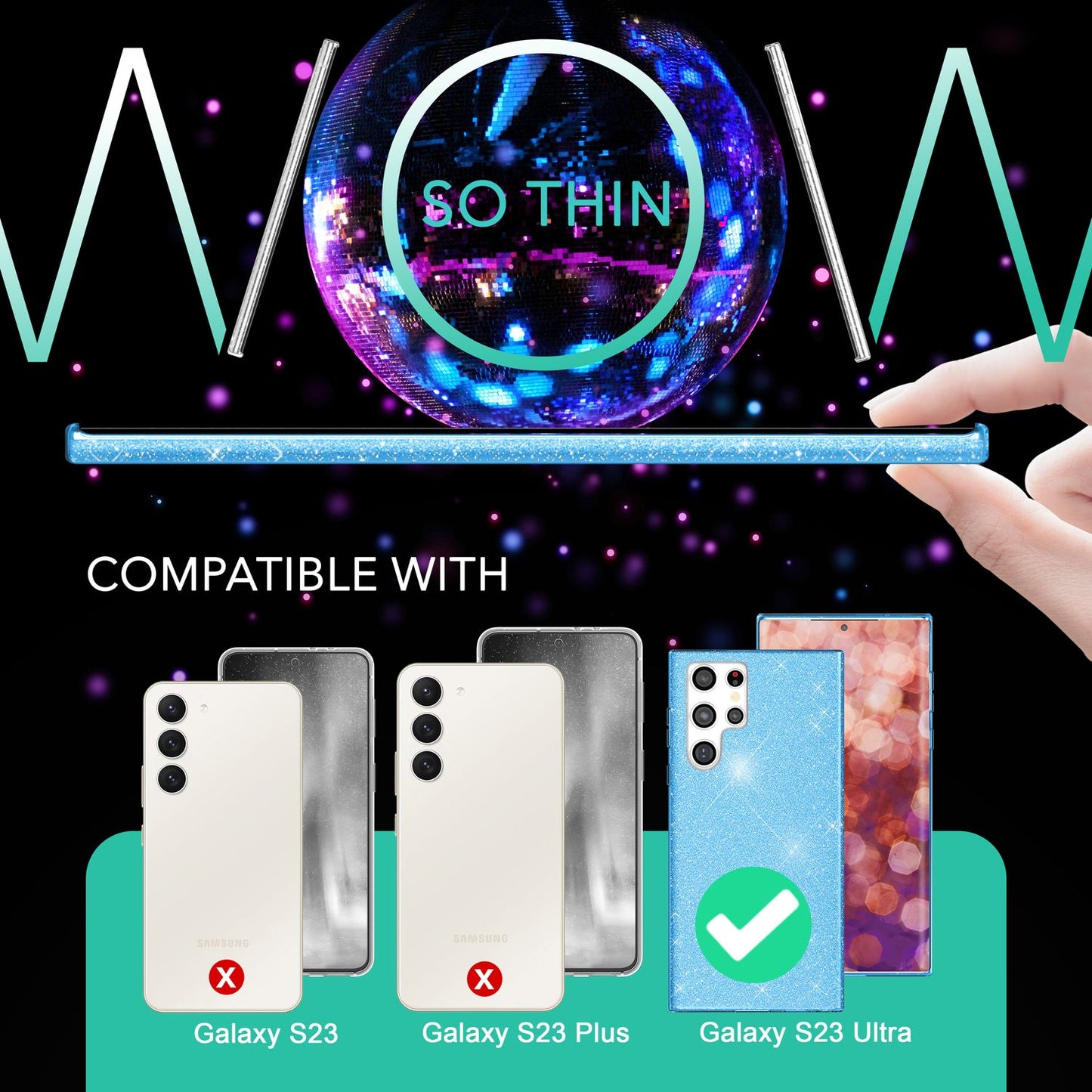 Glitzer Hybrid Hülle für Samsung Galaxy S23 Ultra, 2x Displayschutz