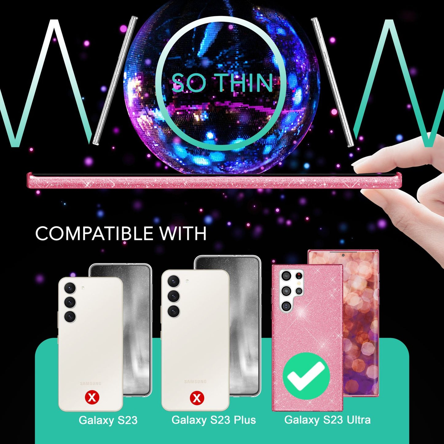 Glitzer Hybrid Hülle für Samsung Galaxy S23 Ultra, 2x Displayschutz