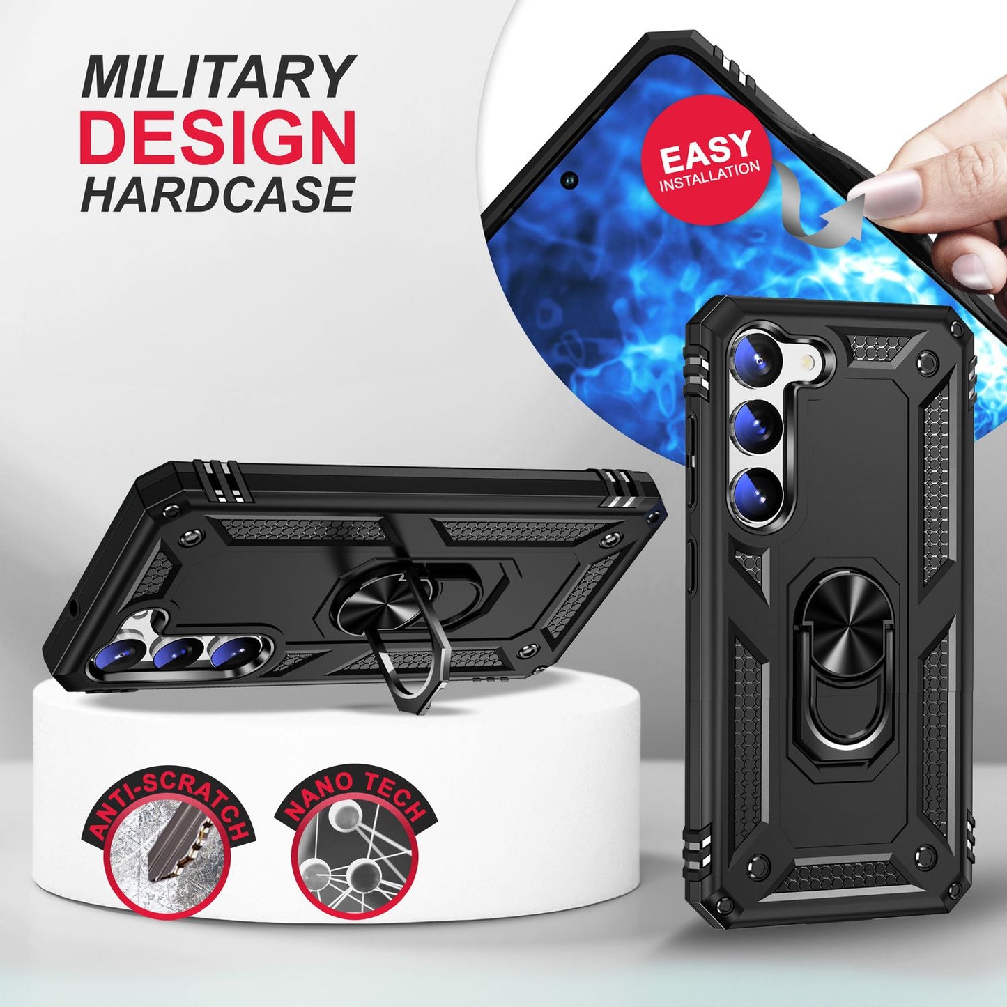 Military Ring Hülle für Samsung Galaxy S23, 2x Display- & Kameraschutz