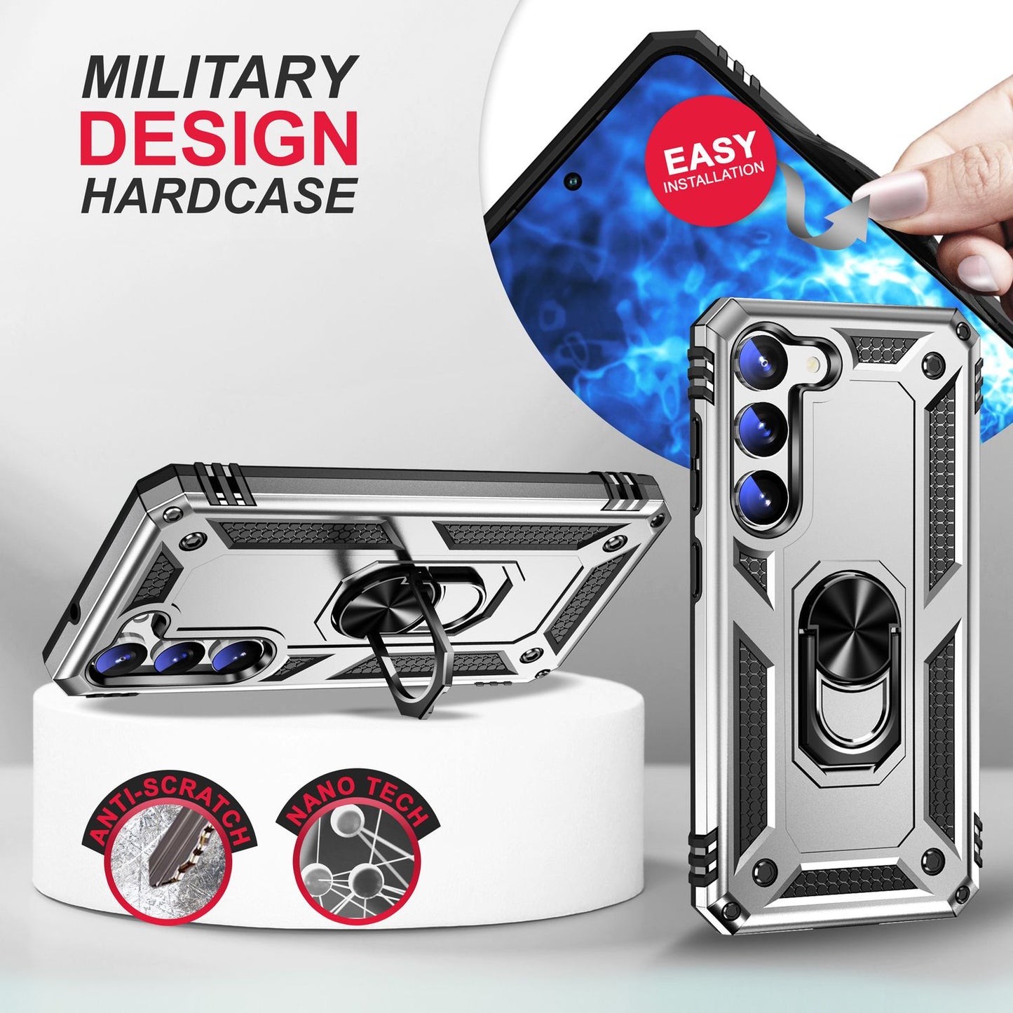 Military Ring Hülle für Samsung Galaxy S23, 2x Display- & Kameraschutz