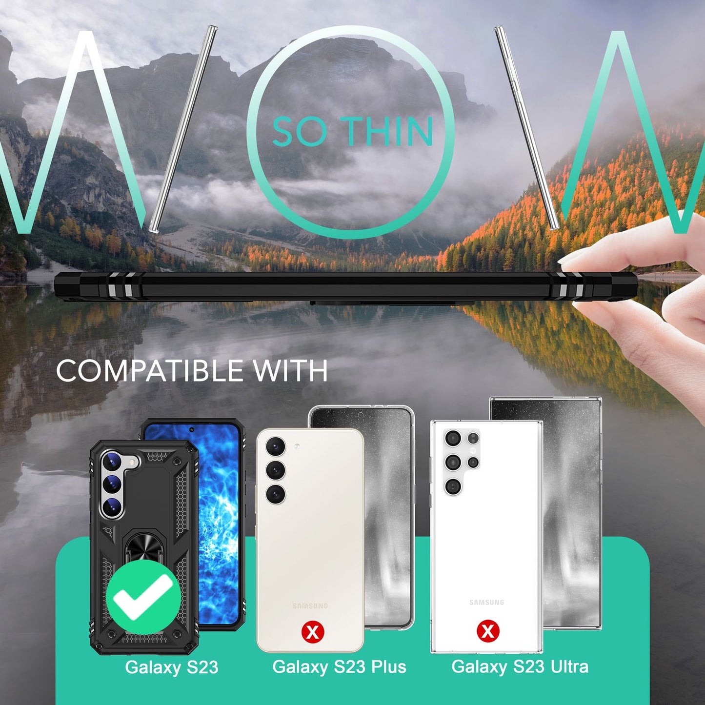 Military Ring Hülle für Samsung Galaxy S23, 2x Display- & Kameraschutz