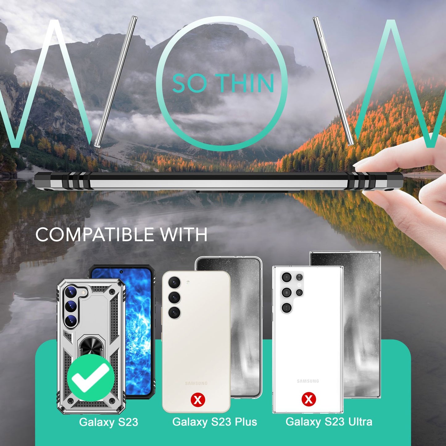 Military Ring Hülle für Samsung Galaxy S23, 2x Display- & Kameraschutz