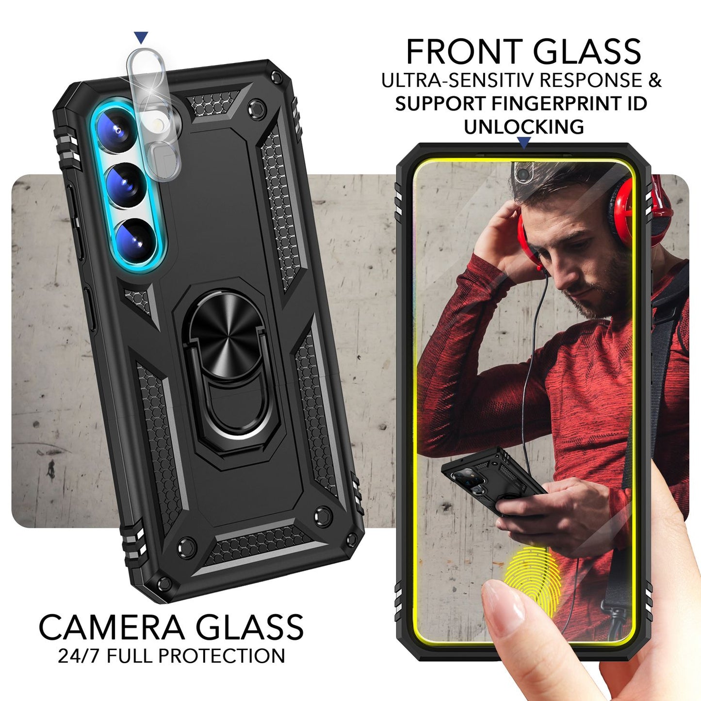 Military Ring Hülle für Samsung Galaxy S23, 2x Display- & Kameraschutz