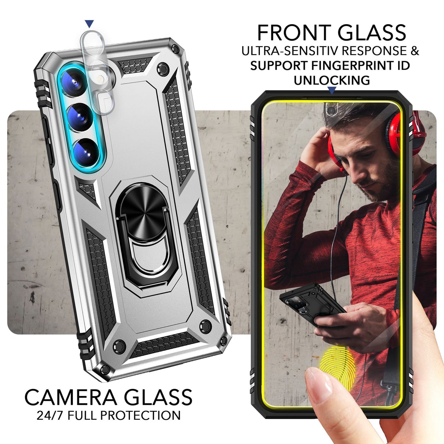 Military Ring Hülle für Samsung Galaxy S23, 2x Display- & Kameraschutz