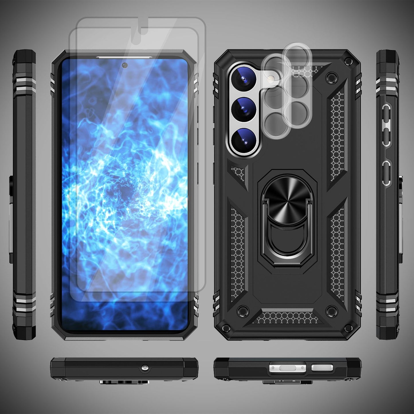 Military Ring Hülle für Samsung Galaxy S23, 2x Display- & Kameraschutz