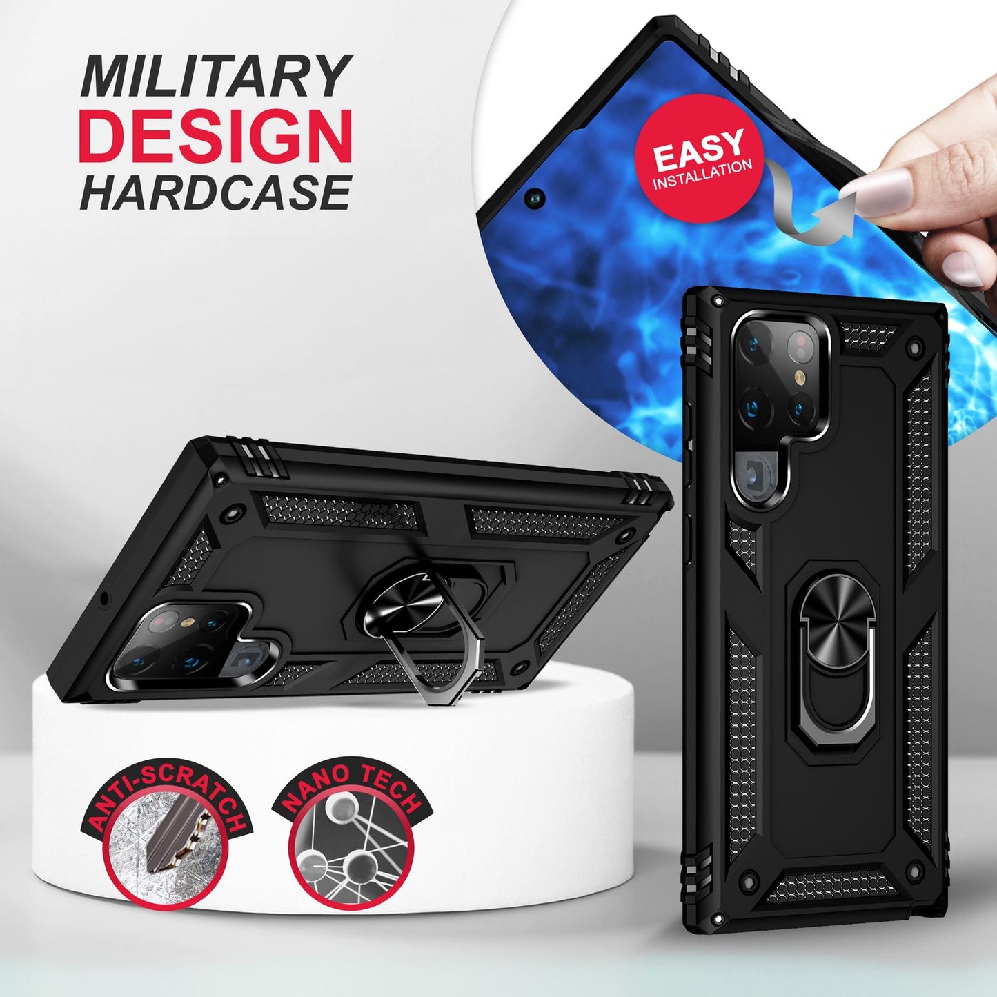 Robuste Ring Hülle für Samsung Galaxy S23 Ultra, Display-/ Kameraschutz