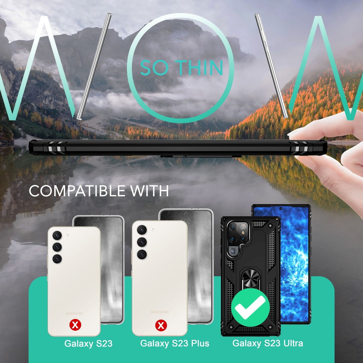 Robuste Ring Hülle für Samsung Galaxy S23 Ultra, Display-/ Kameraschutz