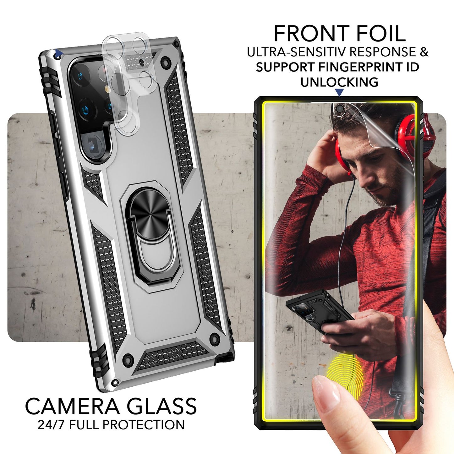 Robuste Ring Hülle für Samsung Galaxy S23 Ultra, Display-/ Kameraschutz