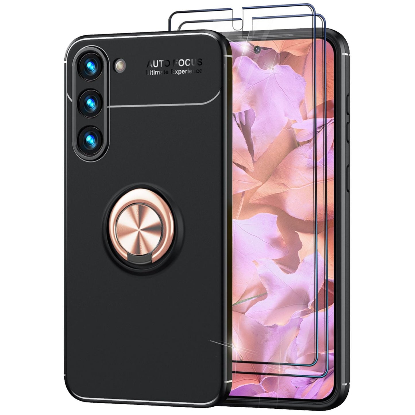 Carcasă din silicon cu inel mat pentru Samsung Galaxy S23, 2x folii de protecție pentru ecran