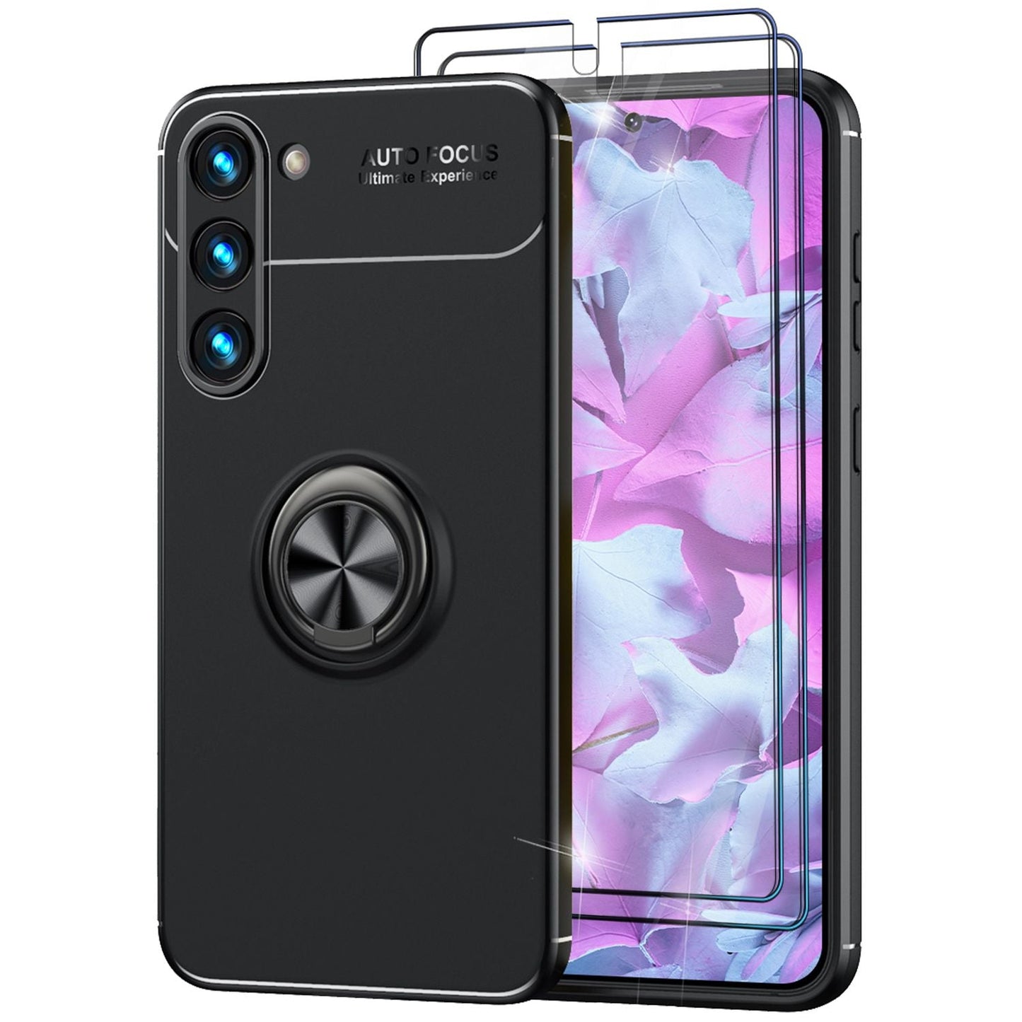 Husă NALIA Berlin Matte Ring din silicon, Grip360 - Suport inelar la 360 de grade, compatibilă cu Galaxy S23 Plus, 2x Protecții de ecran