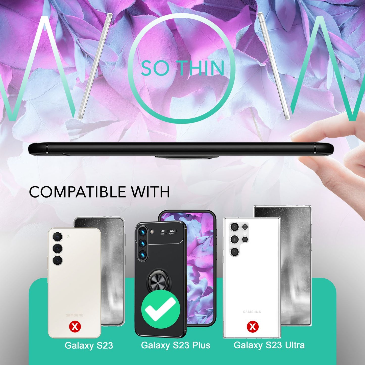 Husă NALIA Berlin Matte Ring din silicon, Grip360 - Suport inelar la 360 de grade, compatibilă cu Galaxy S23 Plus, 2x Protecții de ecran