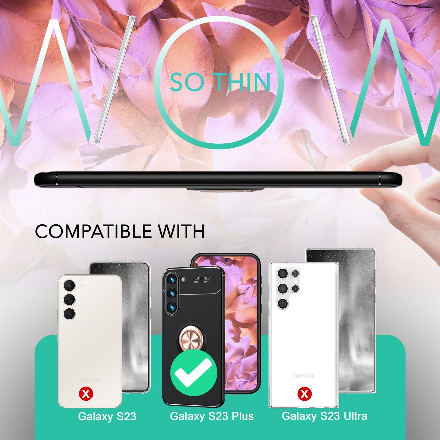 Husă NALIA Berlin Matte Ring din silicon, Grip360 - Suport inelar la 360 de grade, compatibilă cu Galaxy S23 Plus, 2x Protecții de ecran