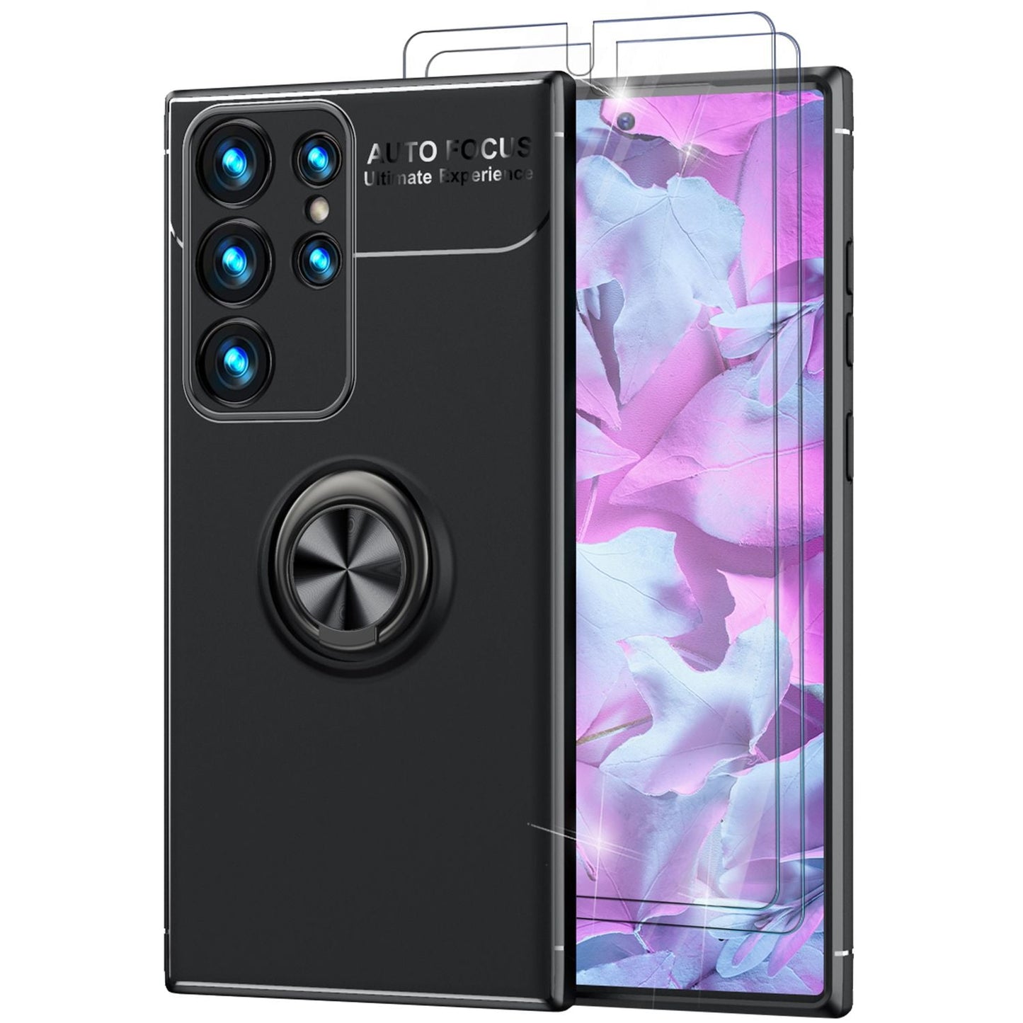 Husă NALIA Berlin Grip360 cu inel de susținere la 360 de grade - Compatibilă cu Galaxy S23 Ultra, 2x Protecții de Ecran, Material Silicon