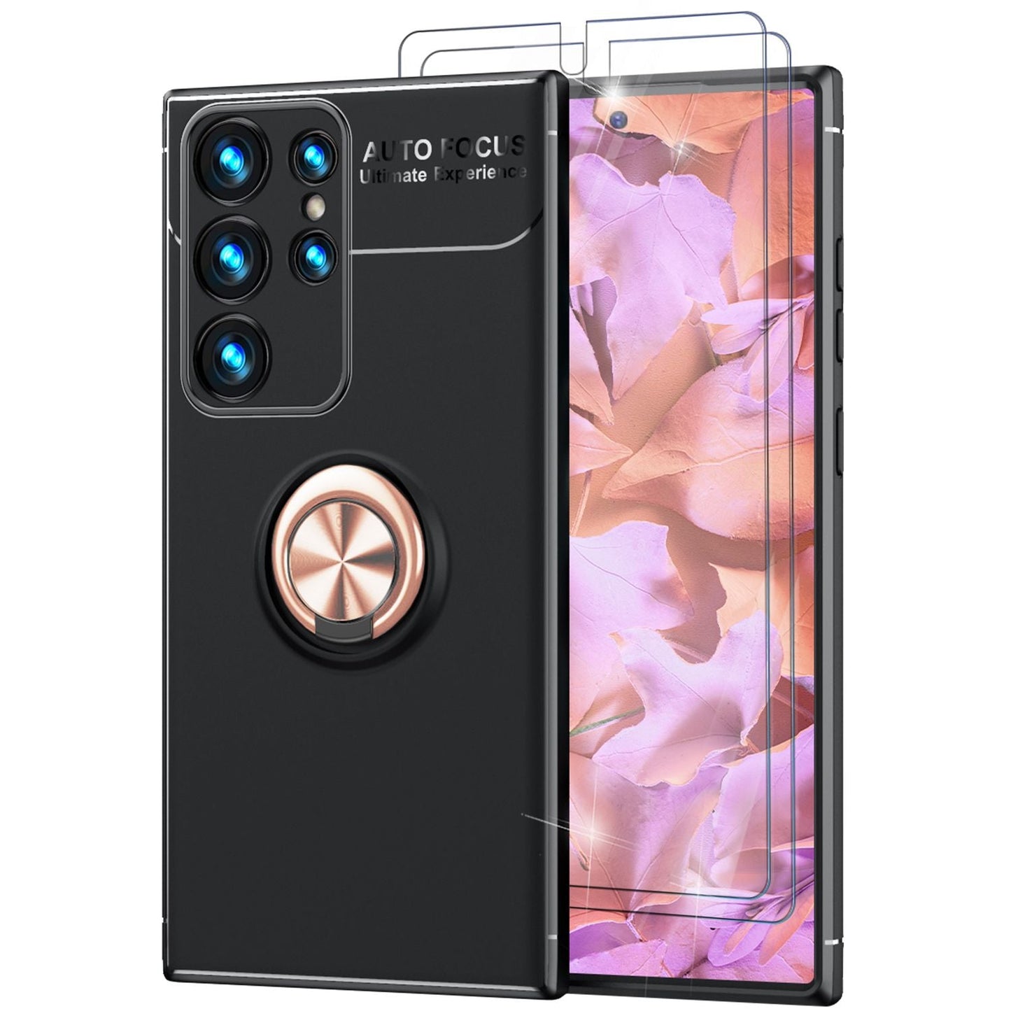 Husă NALIA Berlin Grip360 cu inel de susținere la 360 de grade - Compatibilă cu Galaxy S23 Ultra, 2x Protecții de Ecran, Material Silicon