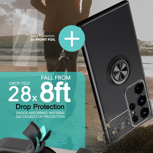 Ring Silikon Hülle für Samsung Galaxy S23 Ultra, 2x Displayschutz