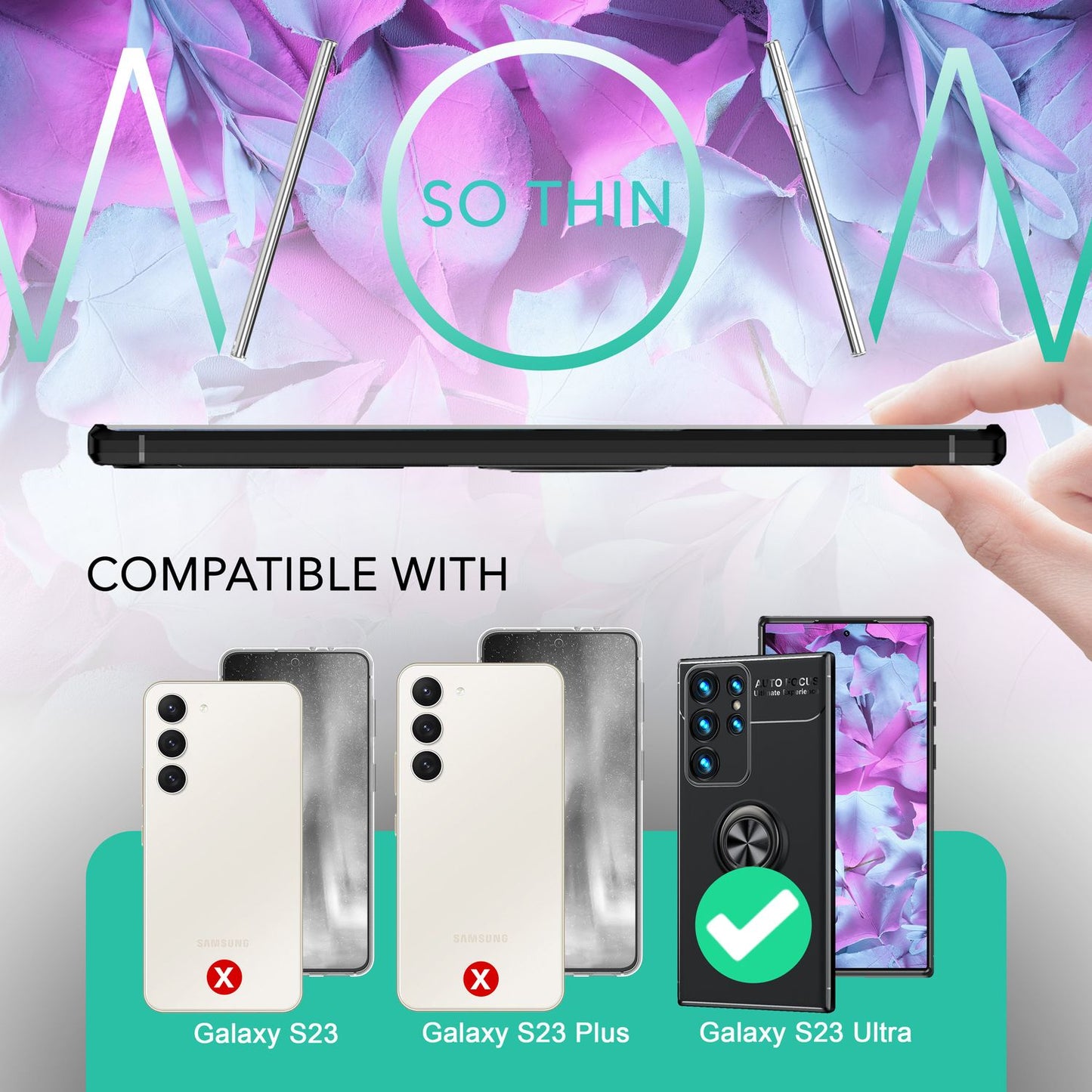 Husă NALIA Berlin Grip360 cu inel de susținere la 360 de grade - Compatibilă cu Galaxy S23 Ultra, 2x Protecții de Ecran, Material Silicon