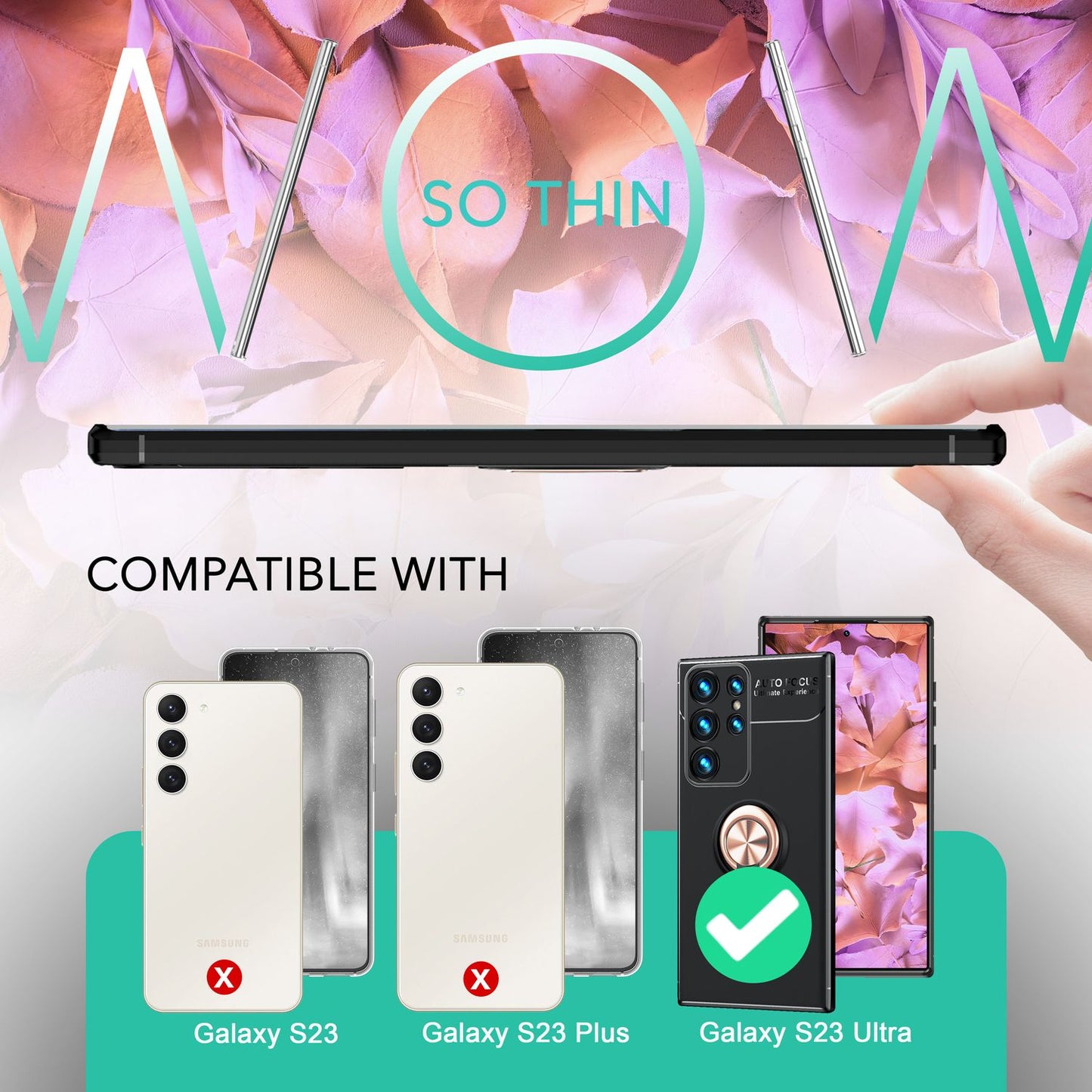 Husă NALIA Berlin Grip360 cu inel de susținere la 360 de grade - Compatibilă cu Galaxy S23 Ultra, 2x Protecții de Ecran, Material Silicon