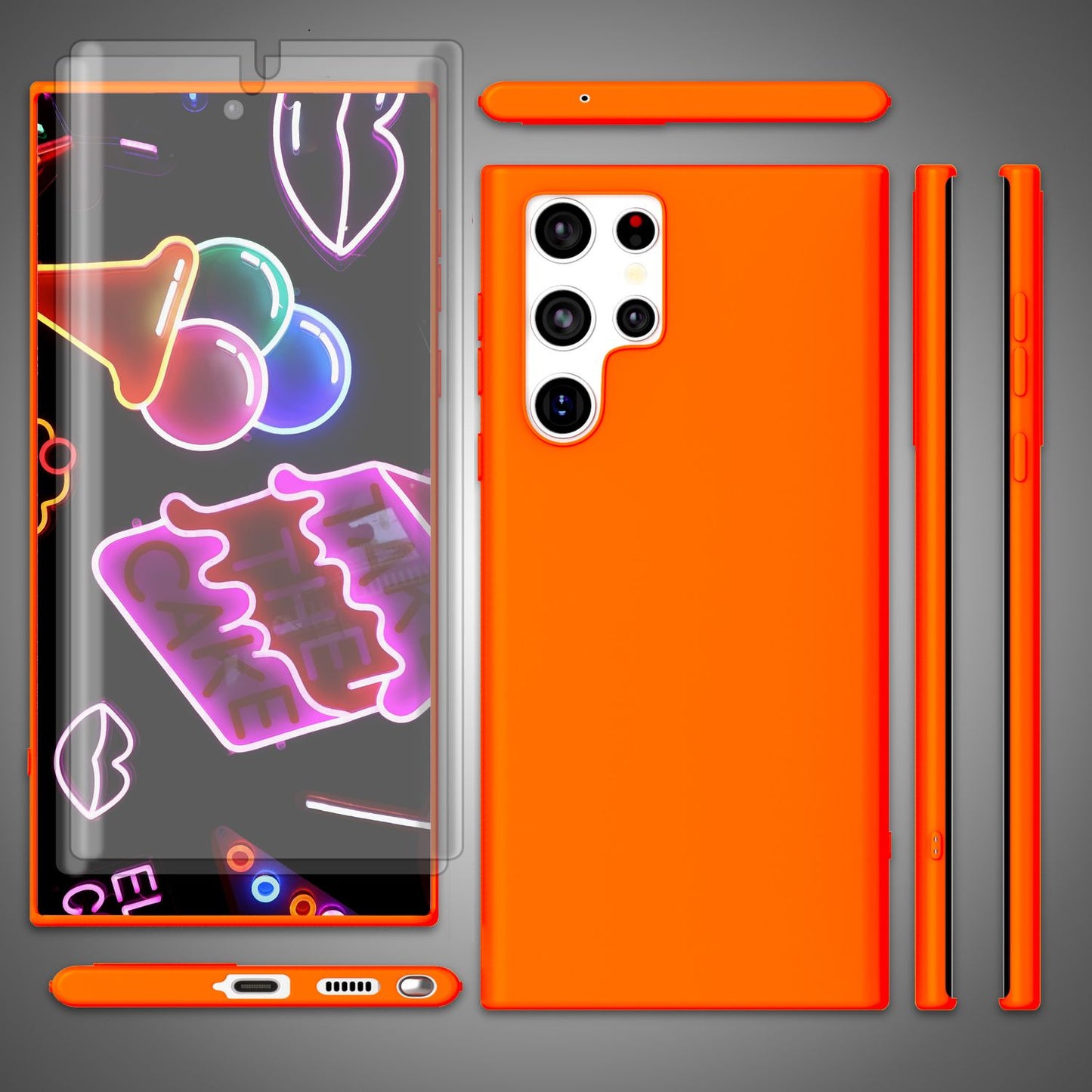 Bunte Neon Silikon Hülle für Samsung Galaxy S23 Ultra, 2x Displayschutz