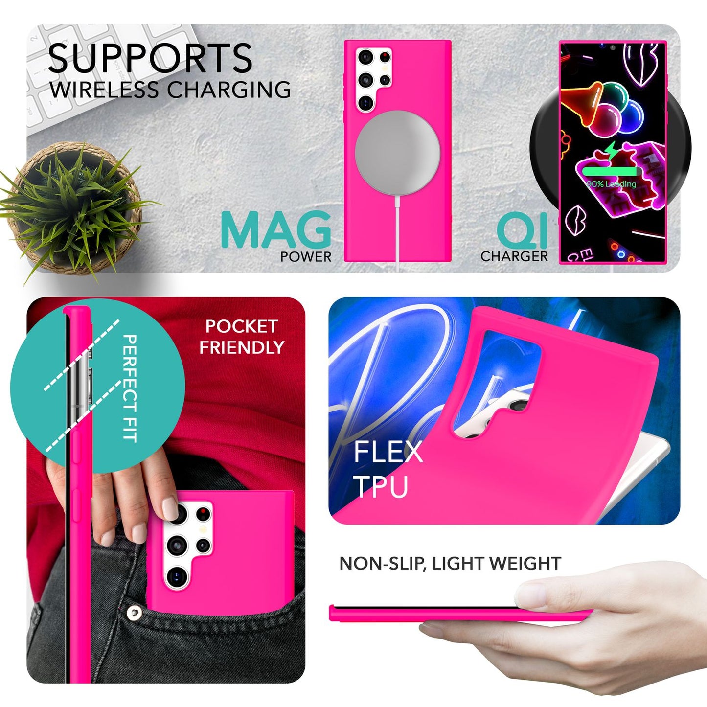 Bunte Neon Silikon Hülle für Samsung Galaxy S23 Ultra, 2x Displayschutz