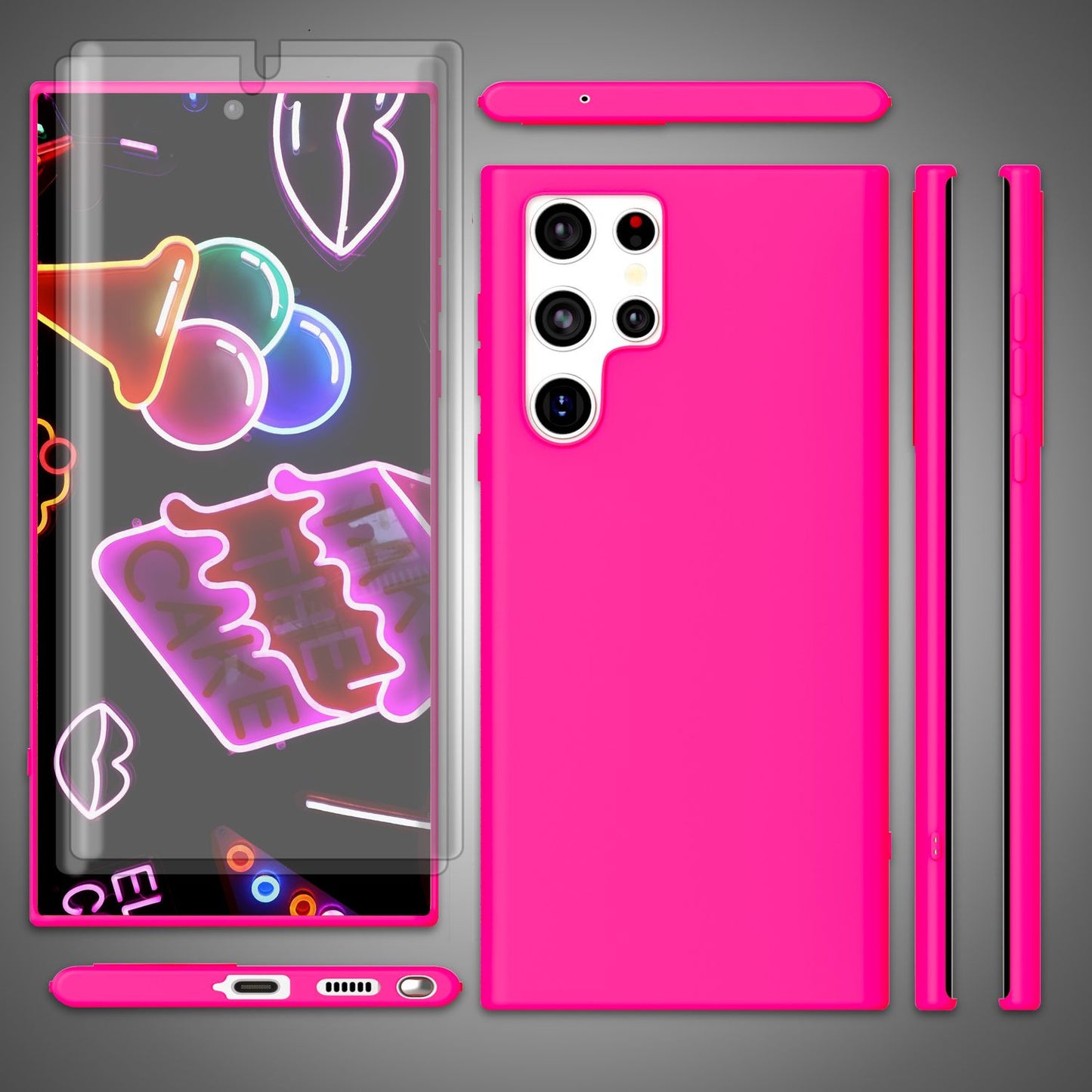 Bunte Neon Silikon Hülle für Samsung Galaxy S23 Ultra, 2x Displayschutz