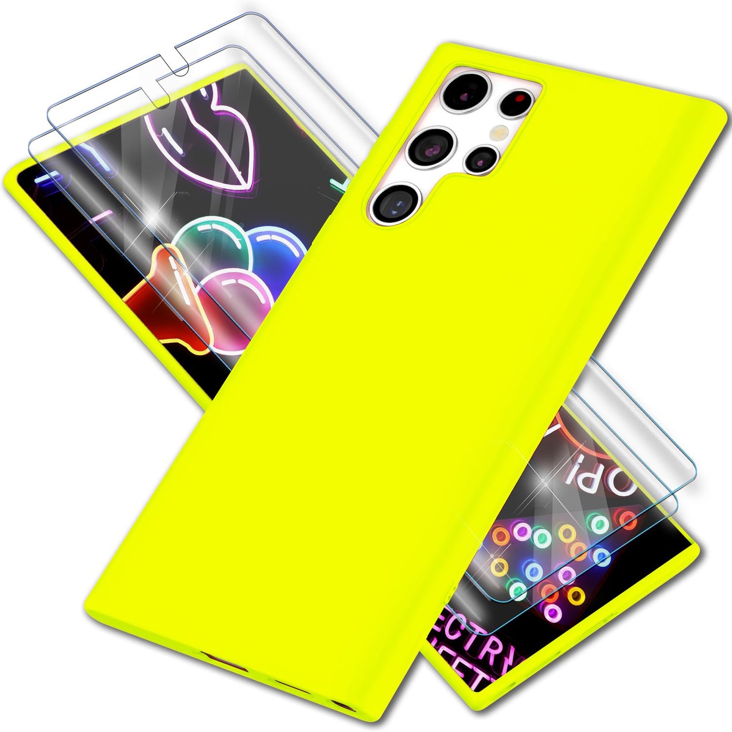 Bunte Neon Silikon Hülle für Samsung Galaxy S23 Ultra, 2x Displayschutz