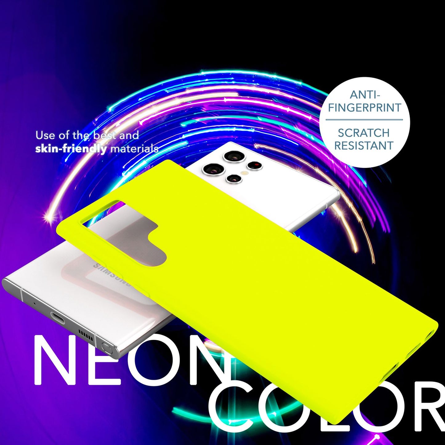 Bunte Neon Silikon Hülle für Samsung Galaxy S23 Ultra, 2x Displayschutz
