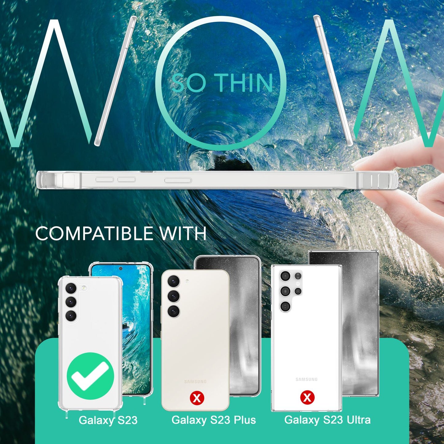 Klare Hybrid Hülle mit Kette zum Umhängen für Samsung Galaxy S23