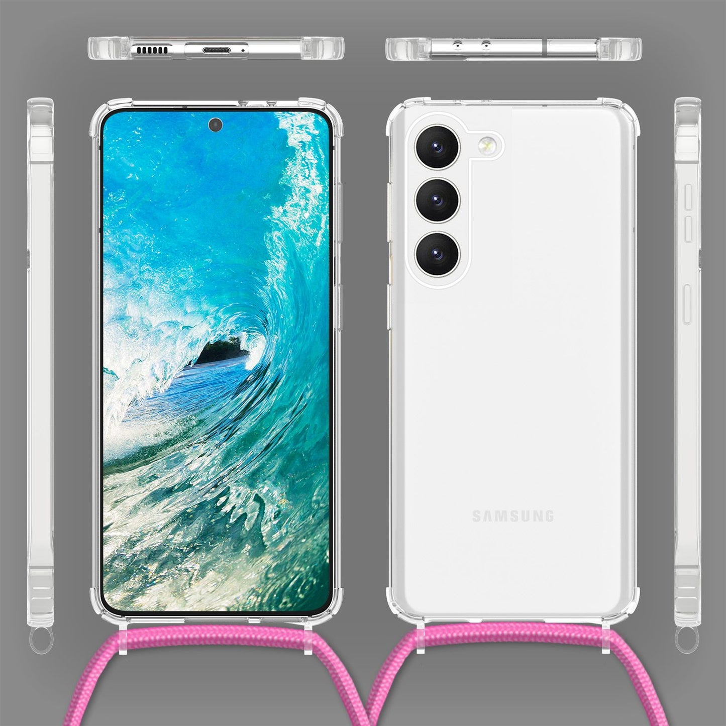 Klare Hybrid Hülle mit Kette zum Umhängen für Samsung Galaxy S23