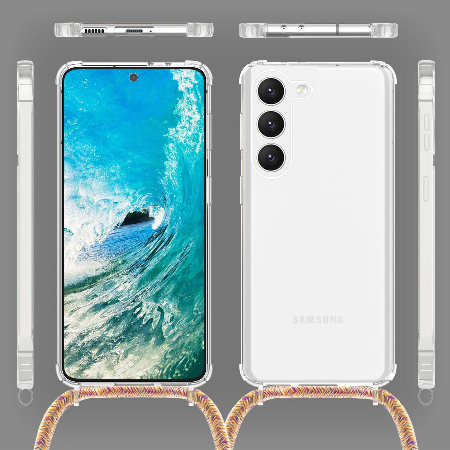 Klare Hybrid Hülle mit Kette zum Umhängen für Samsung Galaxy S23