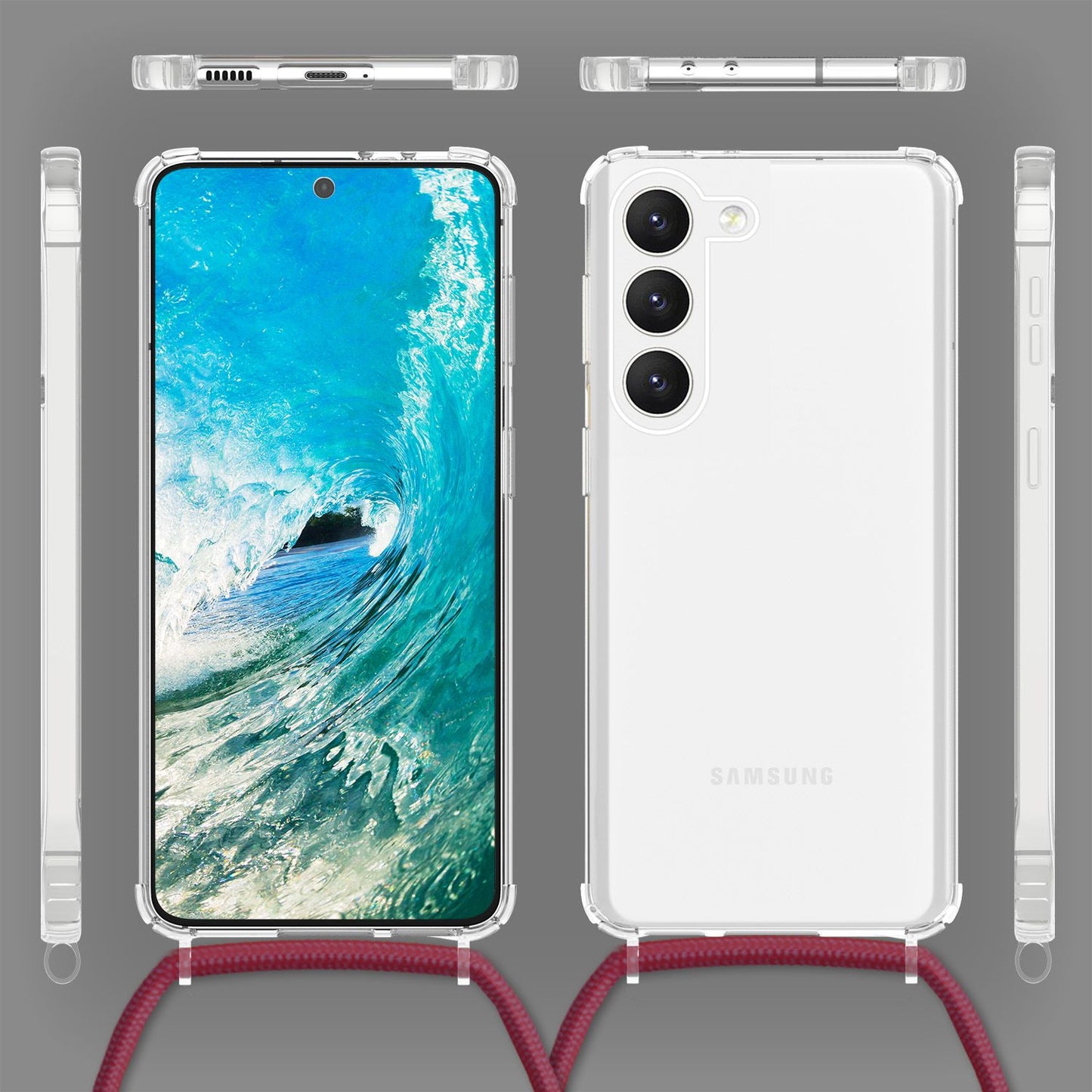Klare Hybrid Hülle mit Kette zum Umhängen für Samsung Galaxy S23