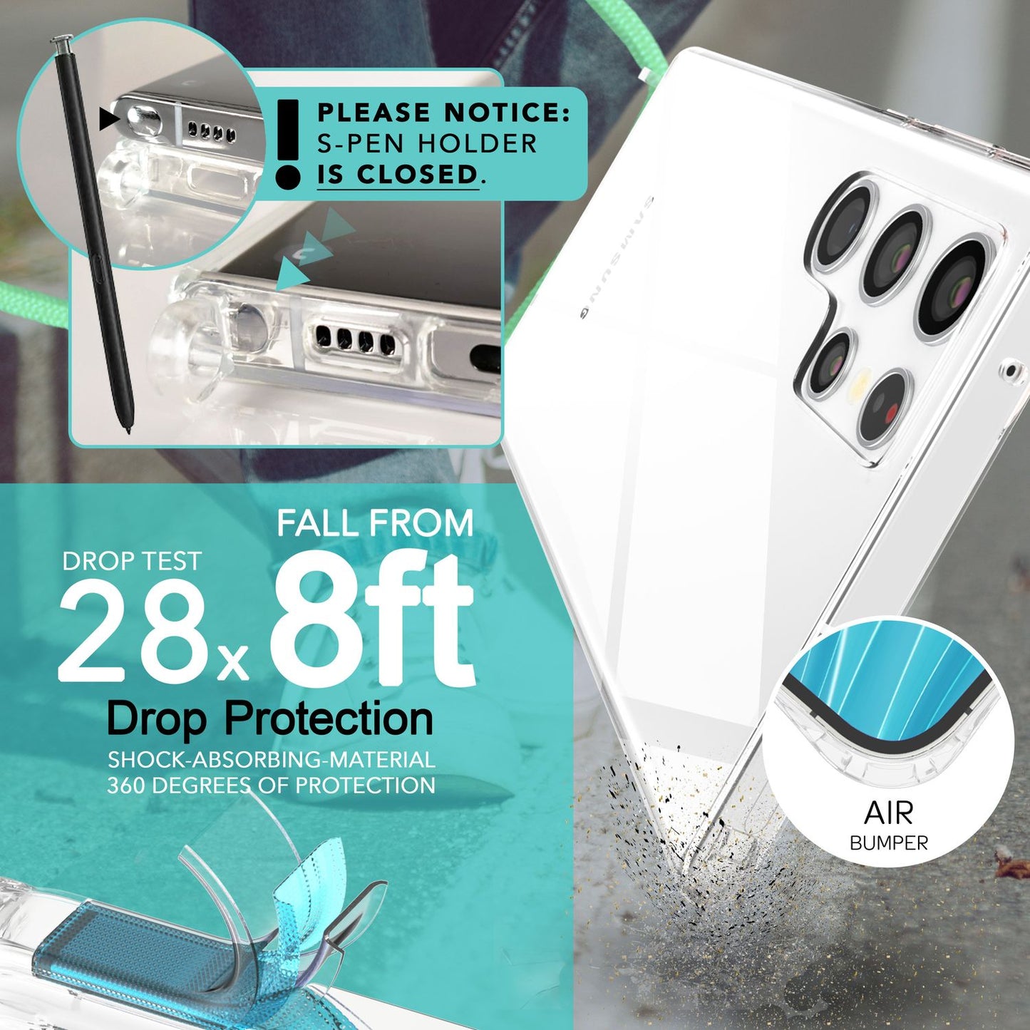 Klare Hülle mit Kette zum Umhängen für Samsung Galaxy S23 Ultra