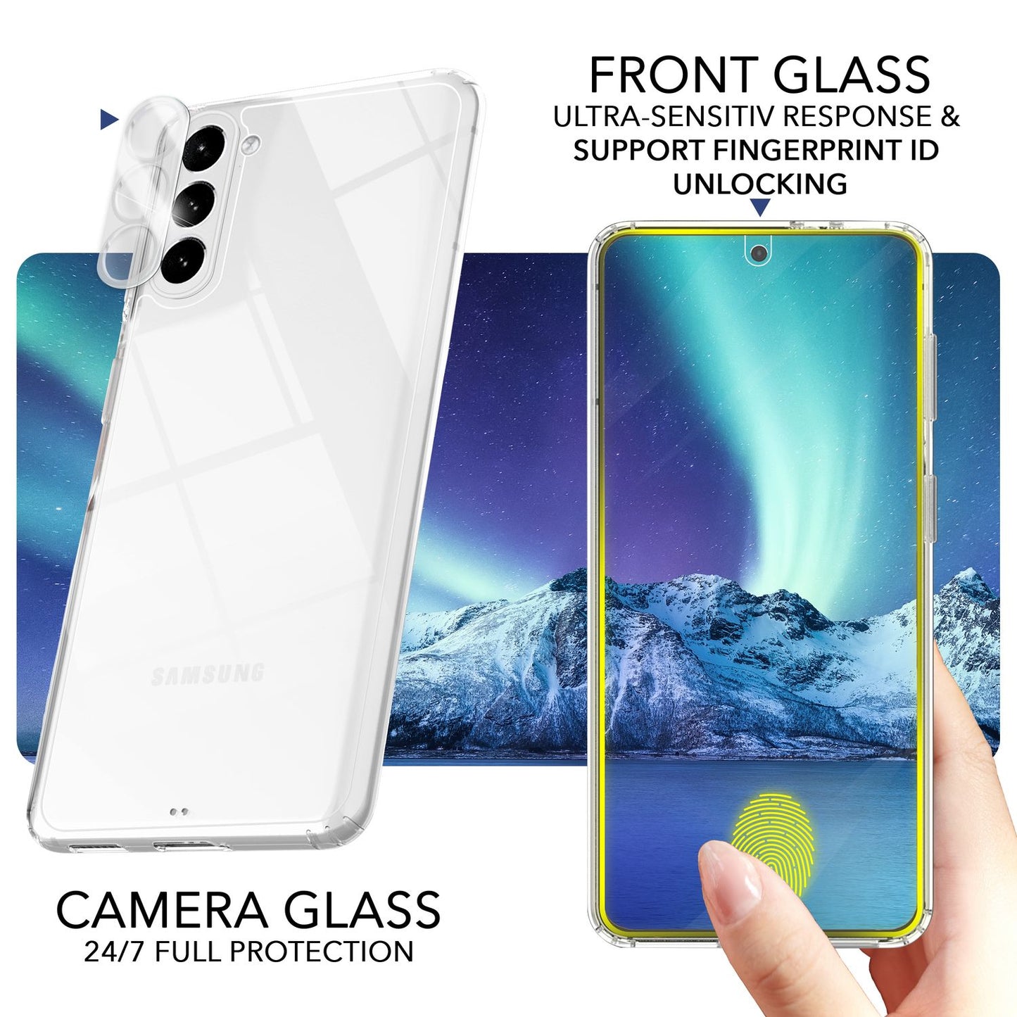 Husa NALIA Berlin pentru Galaxy S23, transparentă - 2x Protecție ecran, Protecție cameră, Transparentă