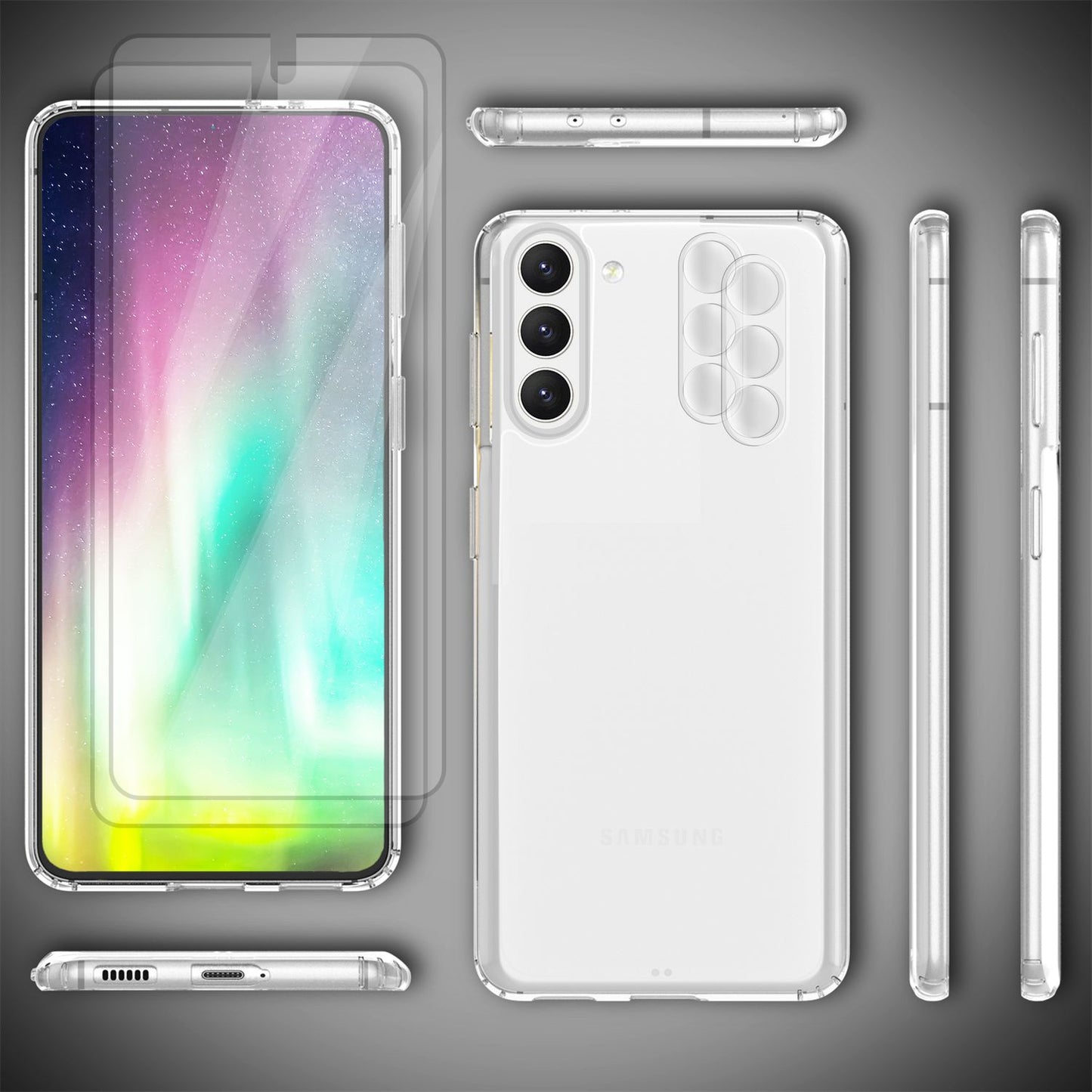 Husa NALIA Berlin pentru Galaxy S23, transparentă - 2x Protecție ecran, Protecție cameră, Transparentă