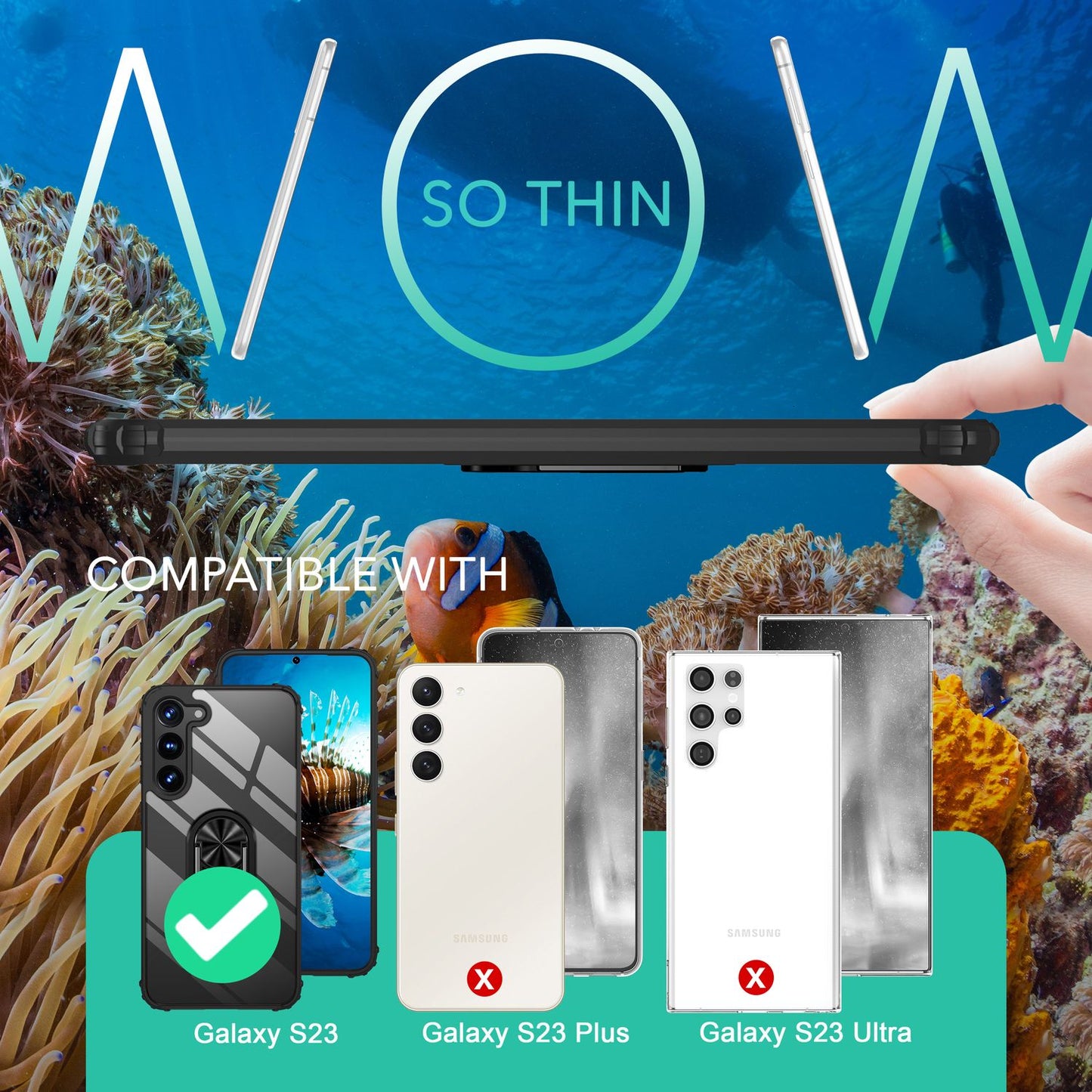 Klare Ring Hülle für Samsung Galaxy S23, 2x Displayglas & Kameraschutz, Schwarz